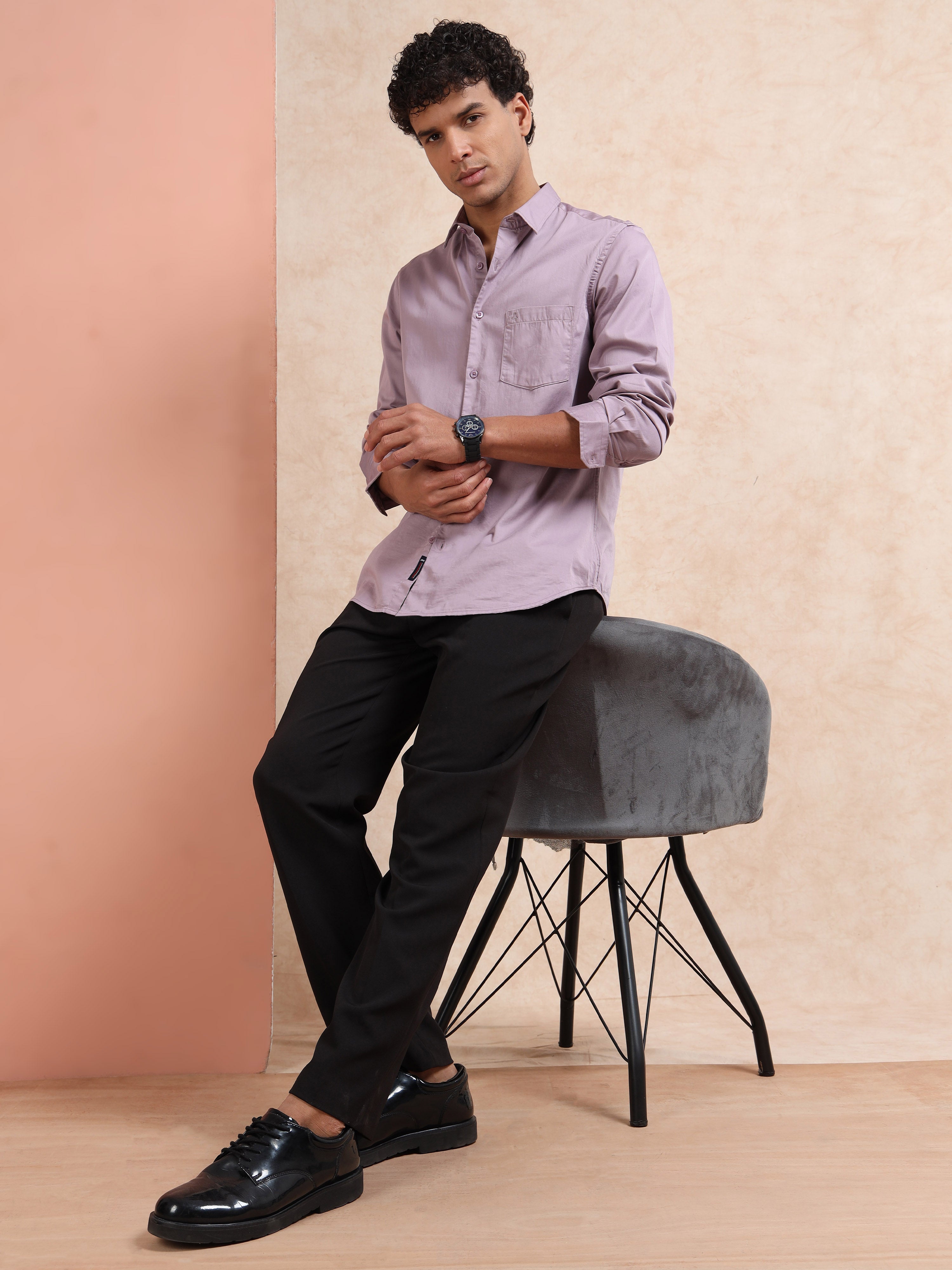 MEN'S ONION PINK SOLID SLIM FIT SHIRT