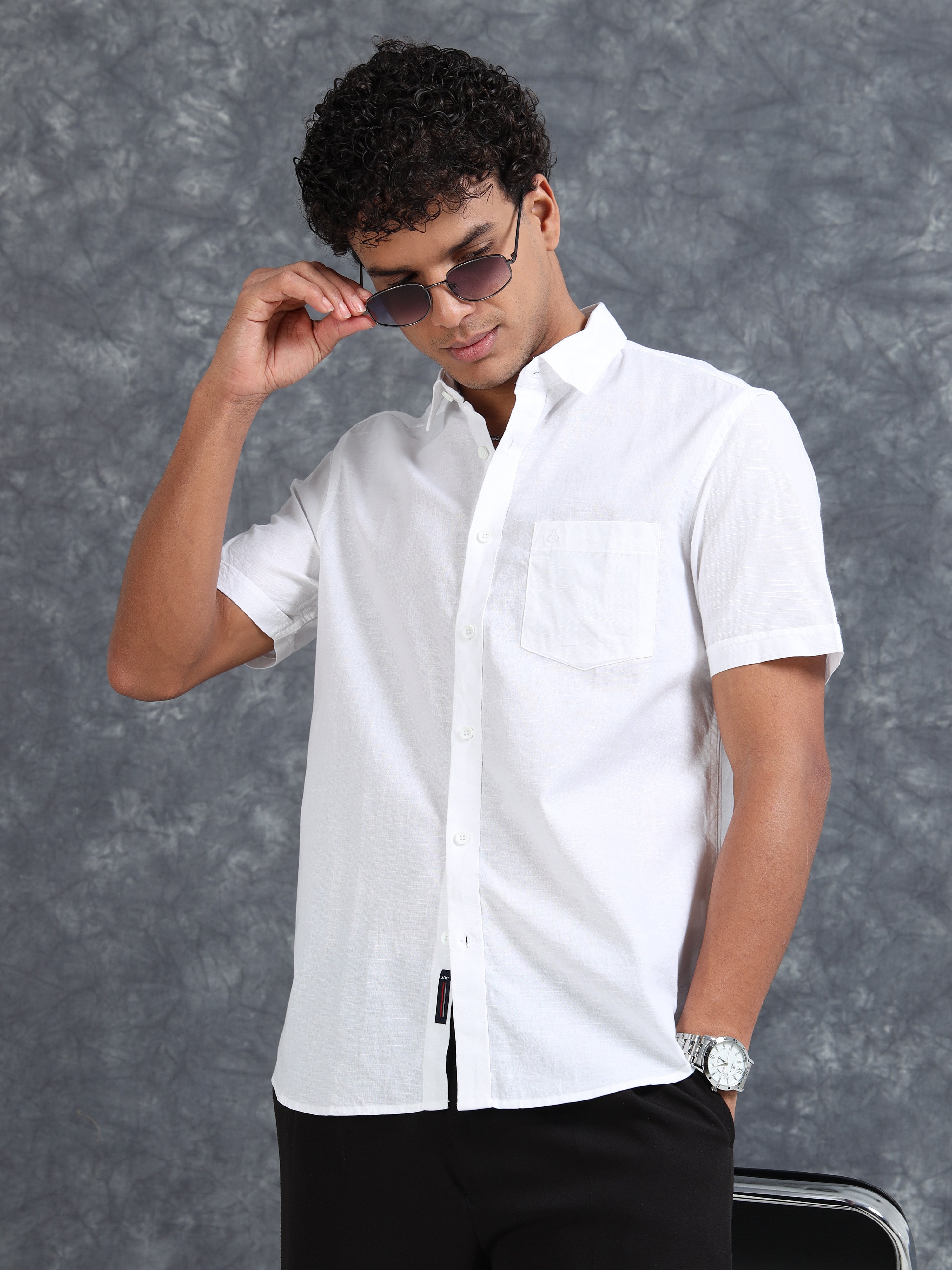 MEN'S WHITE SOLID SLIM FIT SHIRT