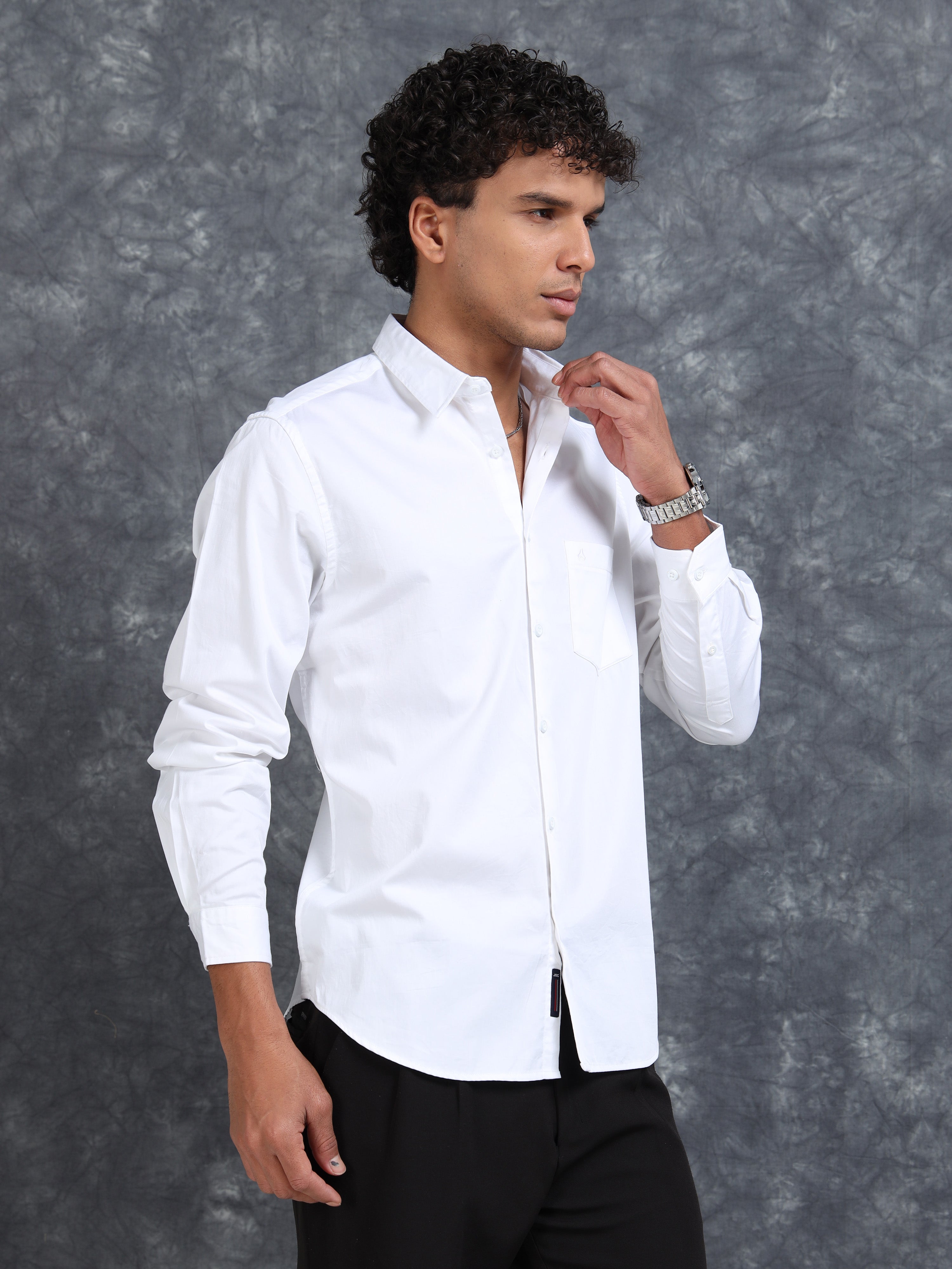 MEN'S WHITE SOLID SLIM FIT SHIRT