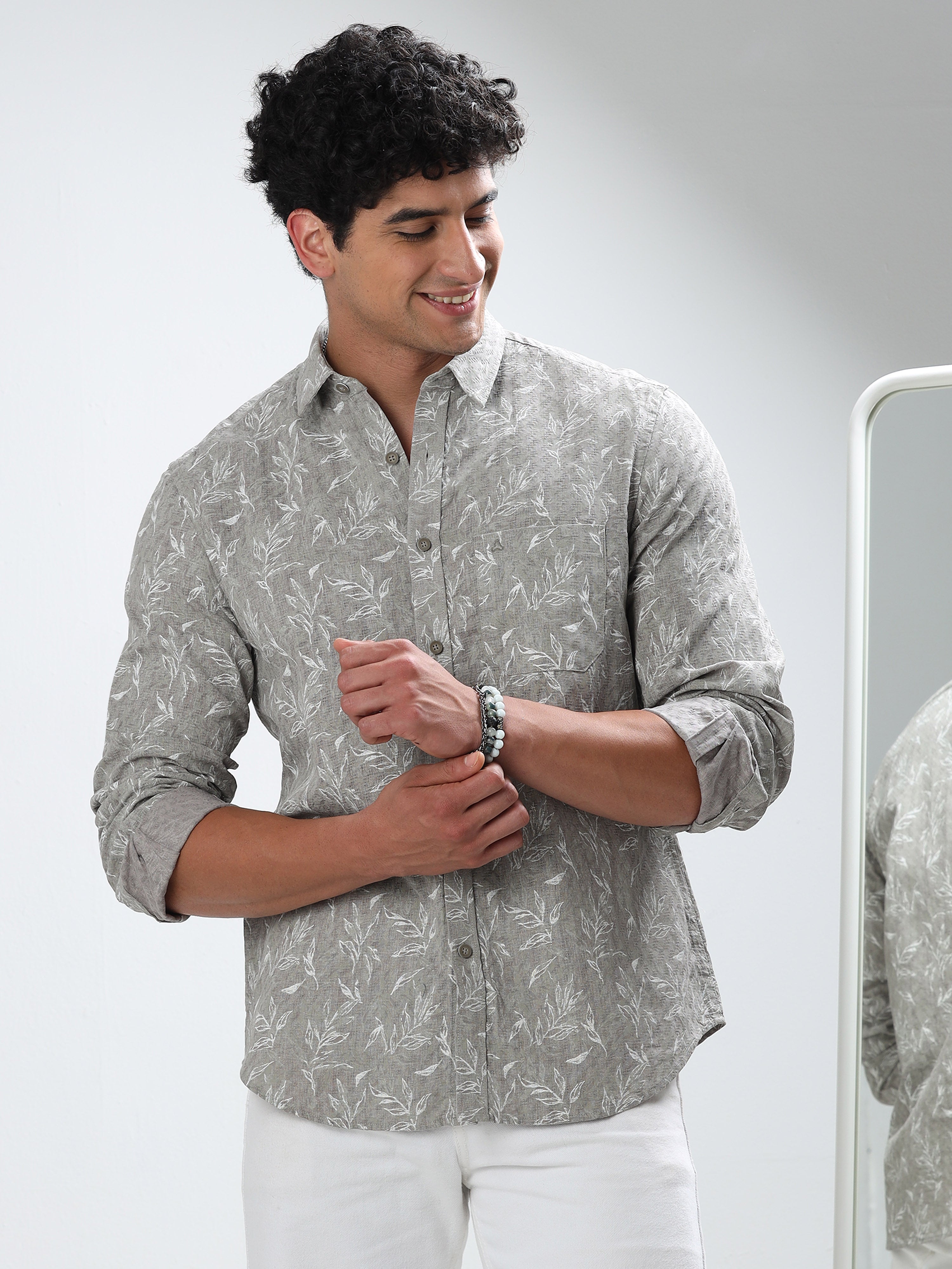 MEN'S LT.GREEN PRINT SLIM FIT SHIRT