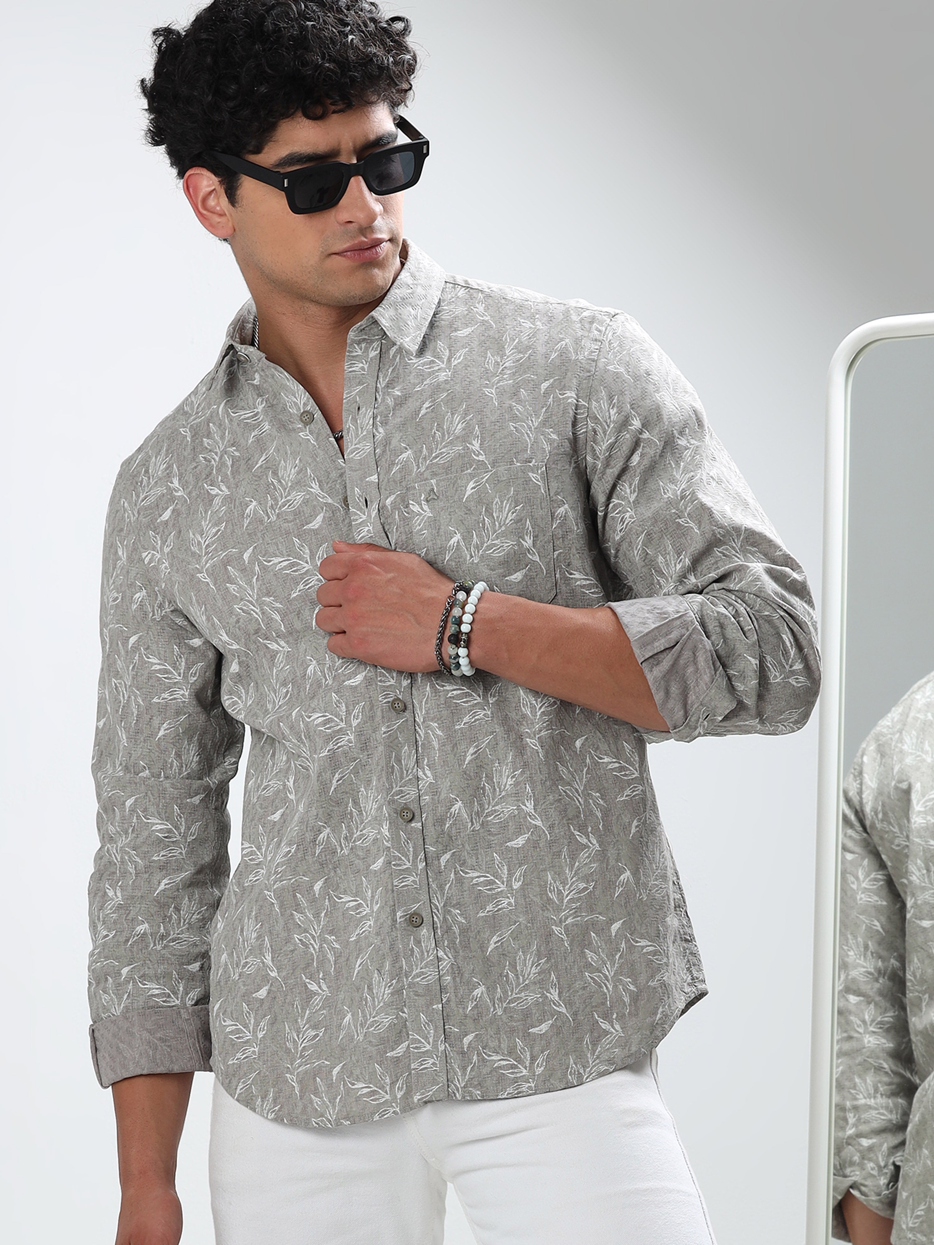 MEN'S LT.GREEN PRINT SLIM FIT SHIRT