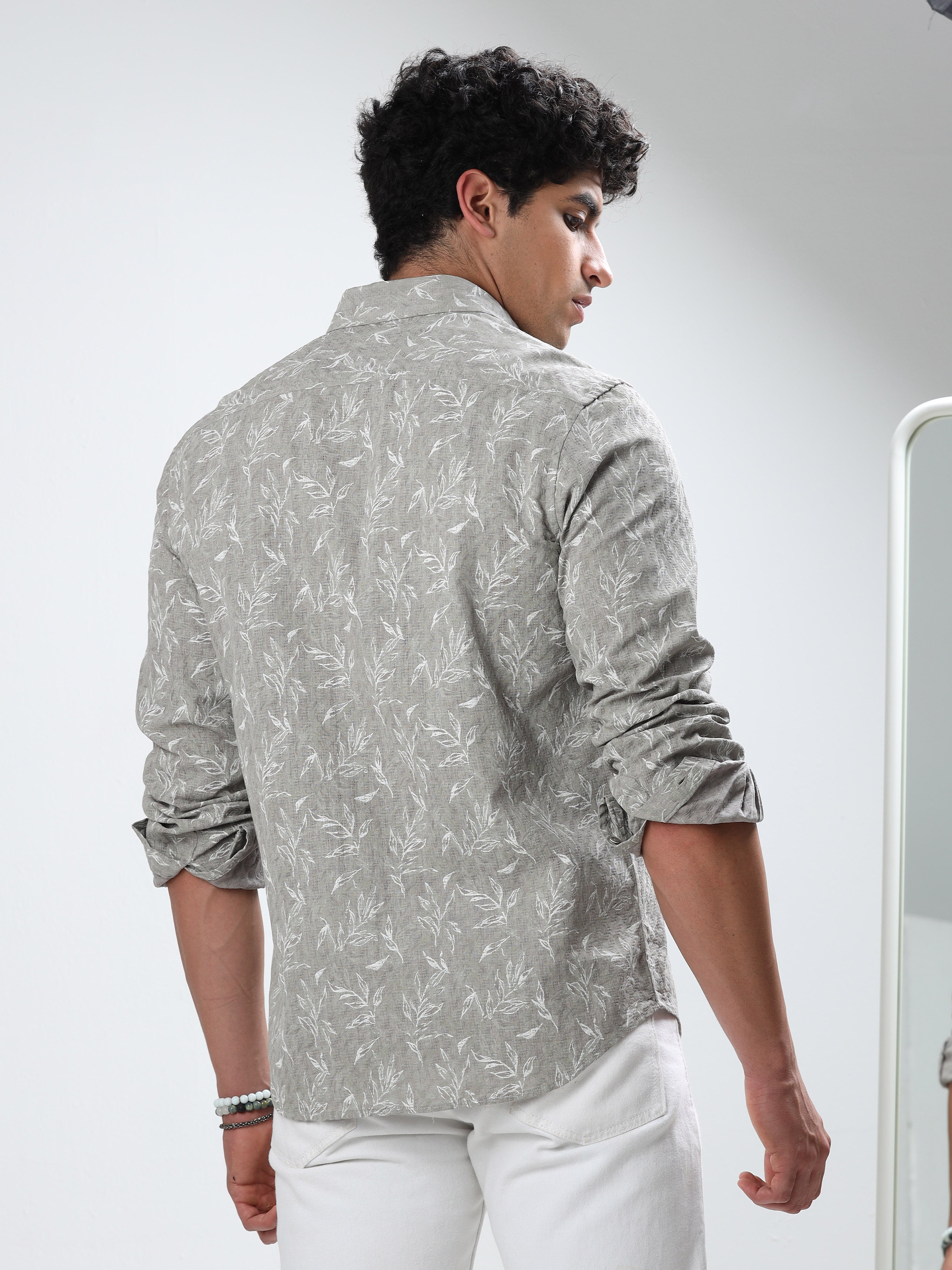 MEN'S LT.GREEN PRINT SLIM FIT SHIRT