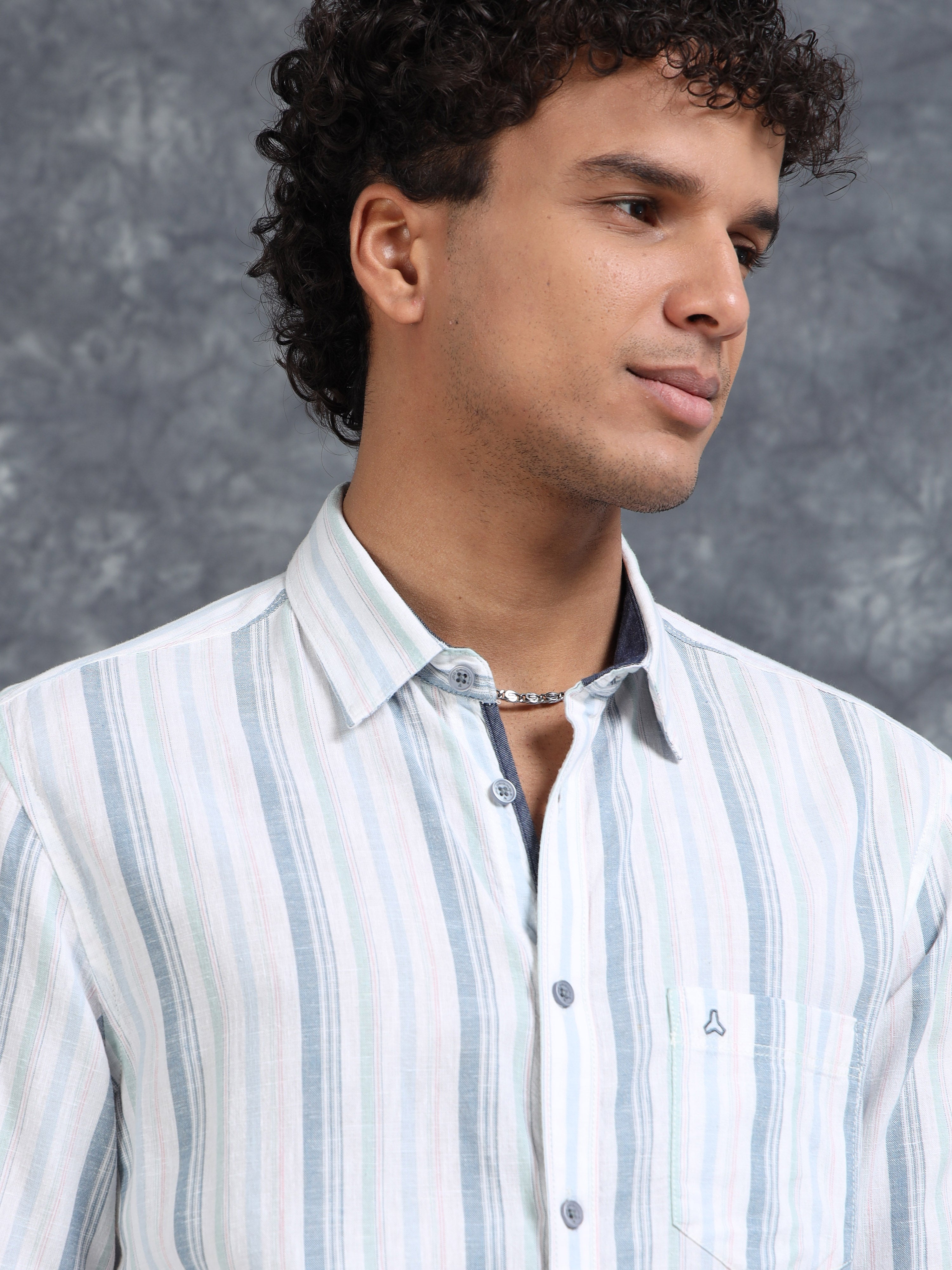 MEN'S LT.GREEN STRIPE SLIM FIT SHIRT