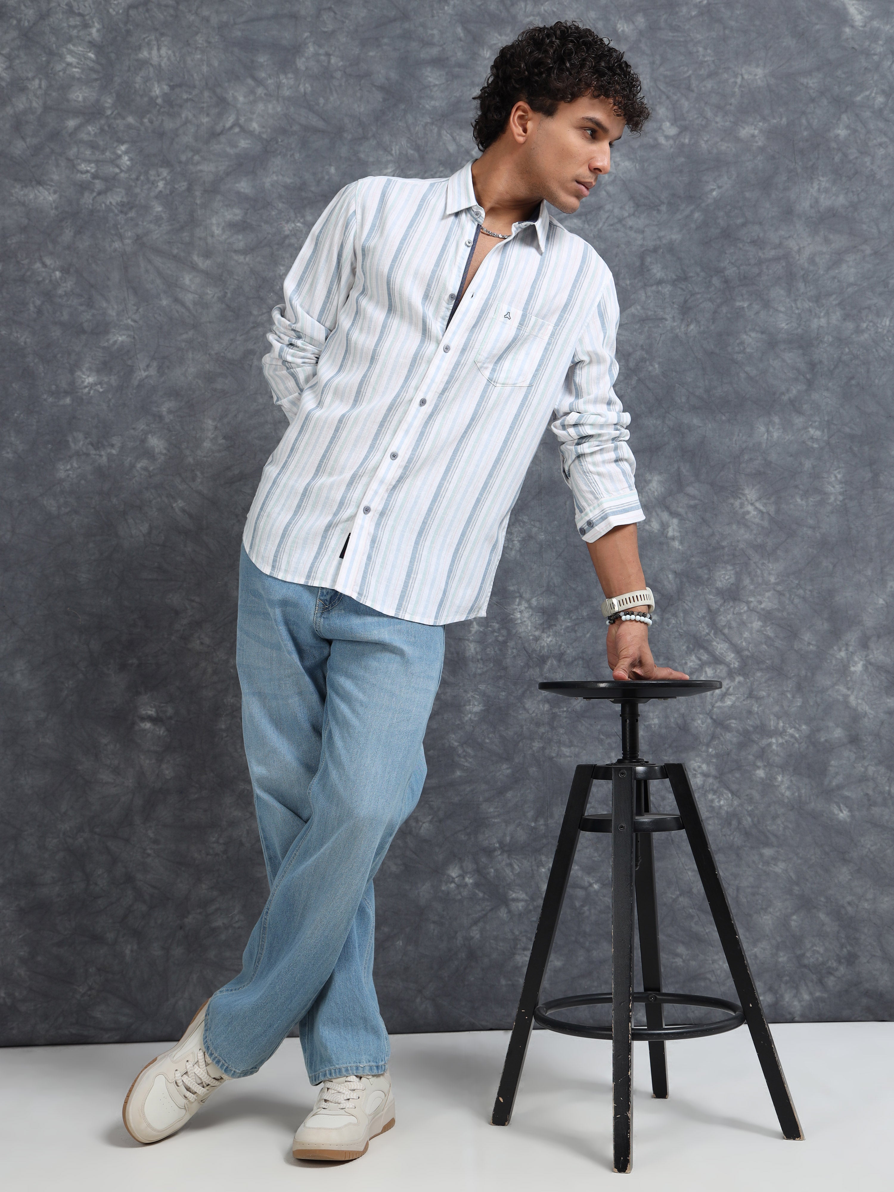 MEN'S LT.GREEN STRIPE SLIM FIT SHIRT