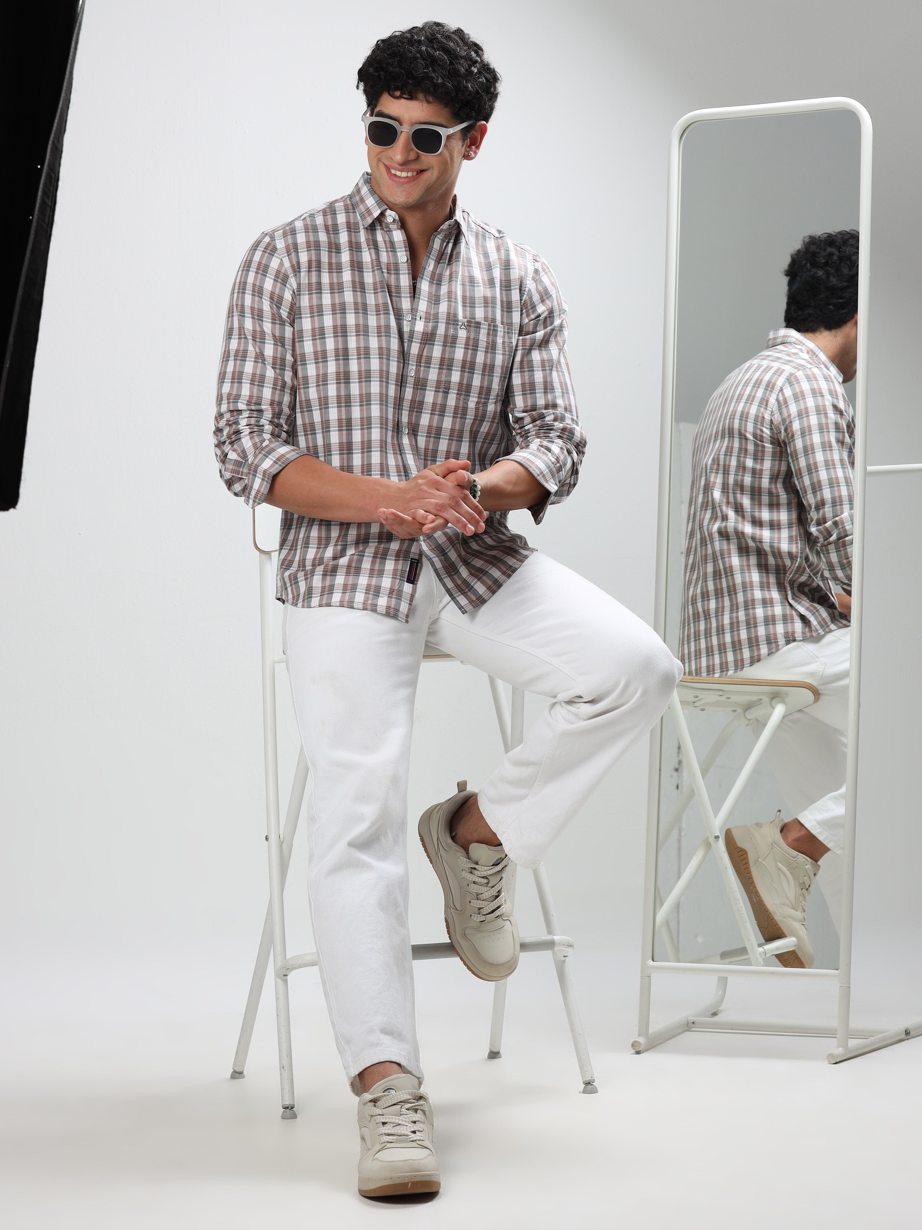 MEN'S BROWN CHECKS SLIM FIT SHIRT