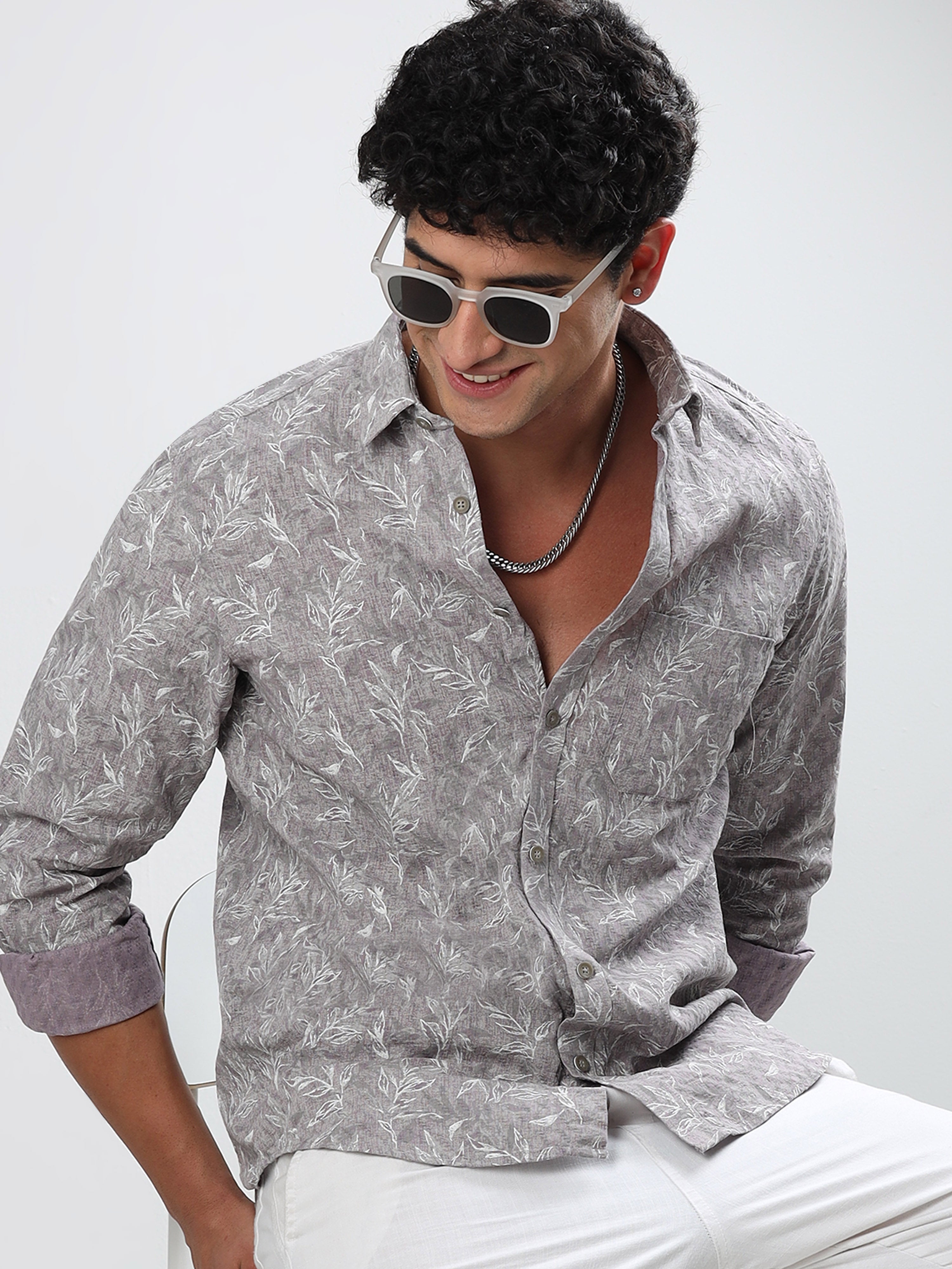 MEN'S LT.PURPLE PRINT SLIM FIT SHIRT