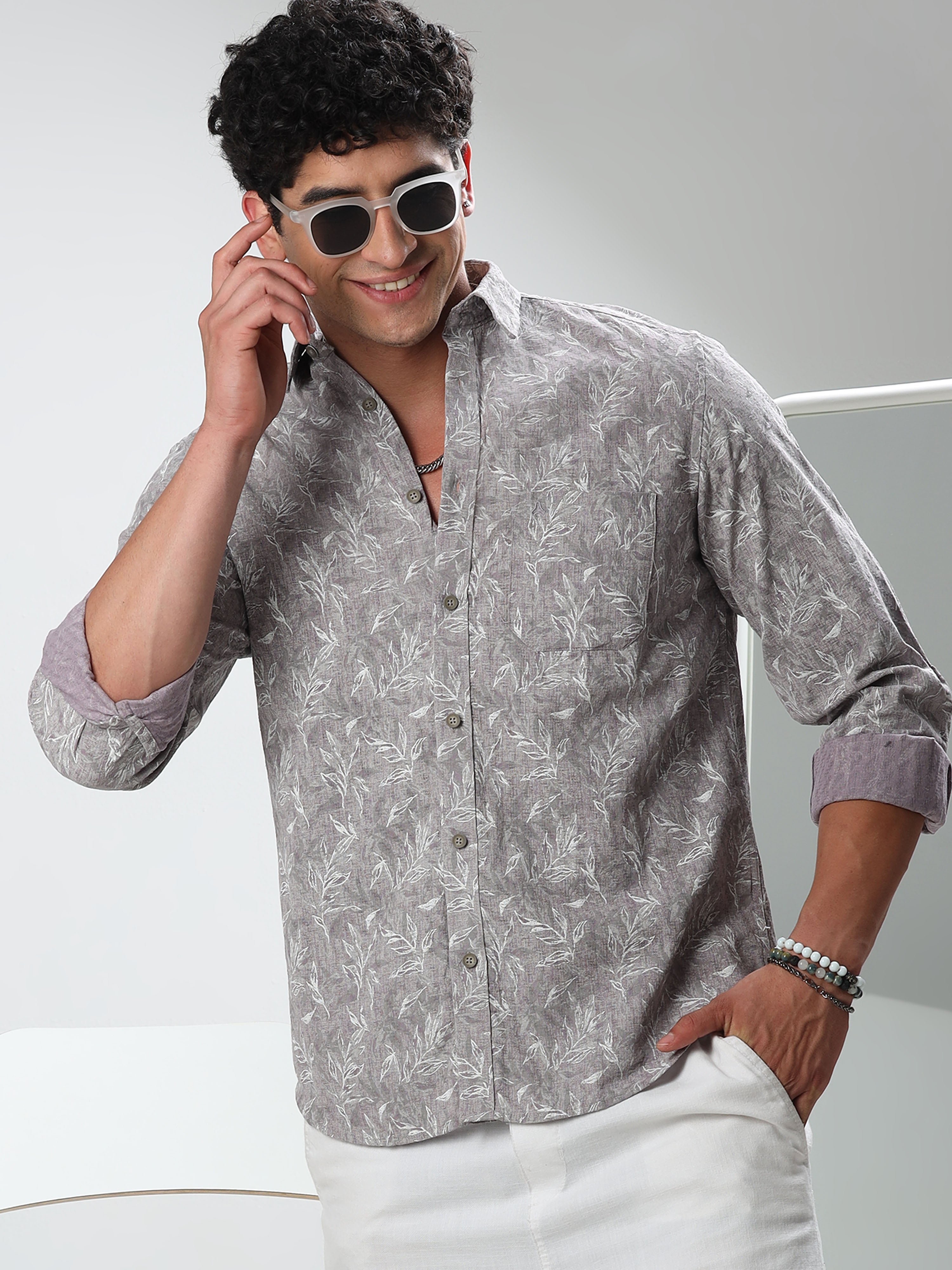 MEN'S LT.PURPLE PRINT SLIM FIT SHIRT