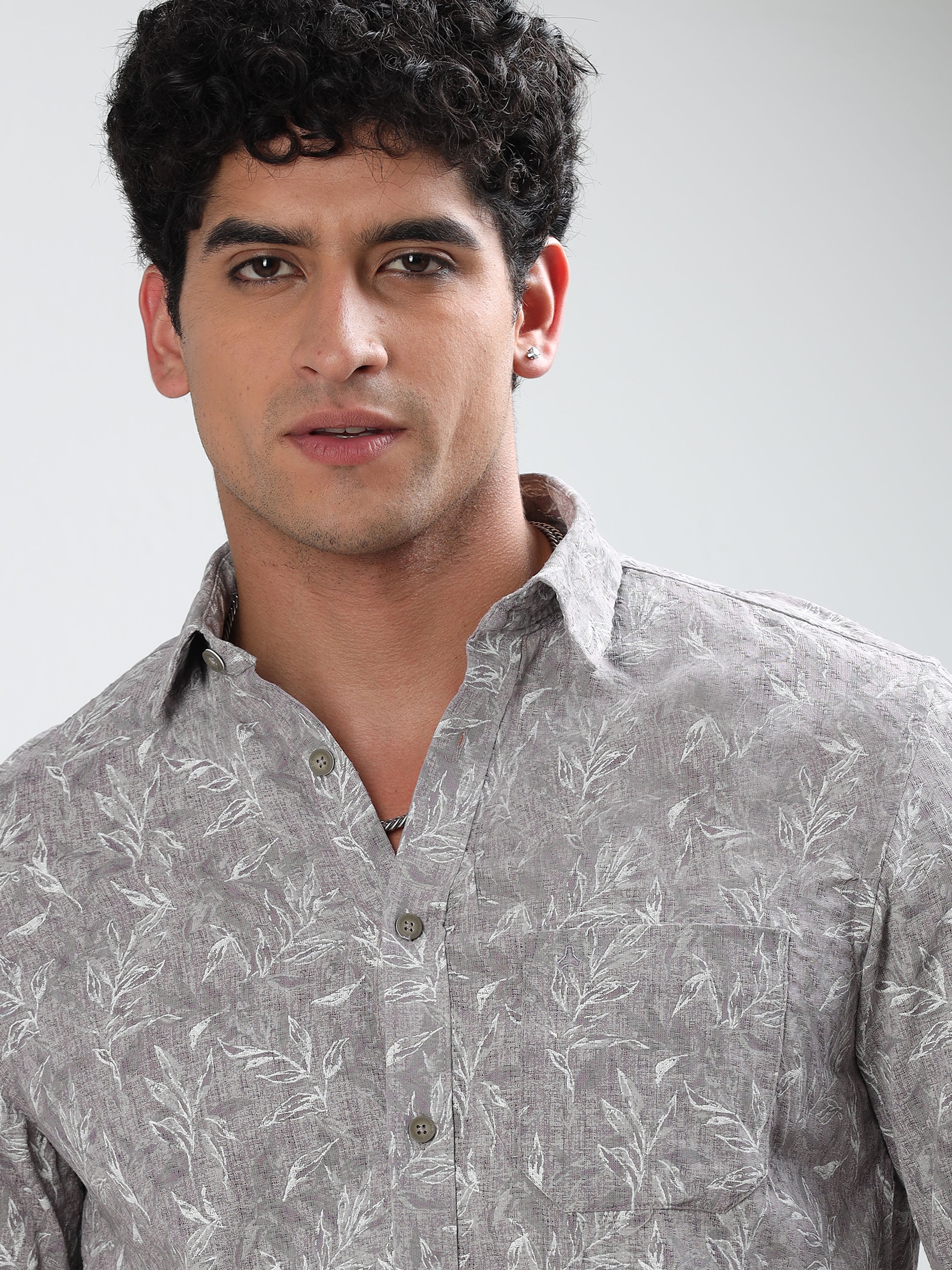 MEN'S LT.PURPLE PRINT SLIM FIT SHIRT