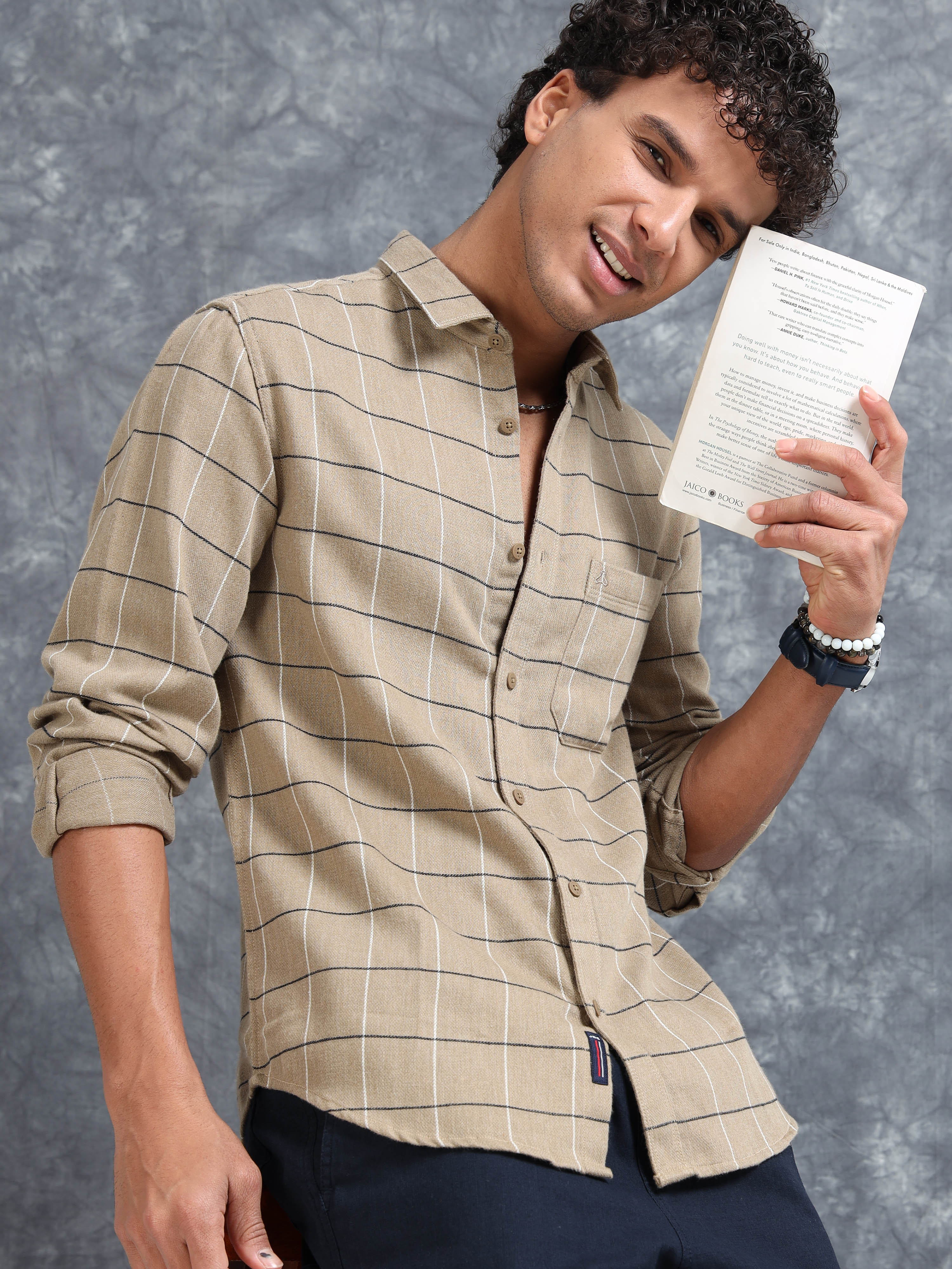 MEN'S DK.KHAKI CHECKS SLIM FIT SHIRT