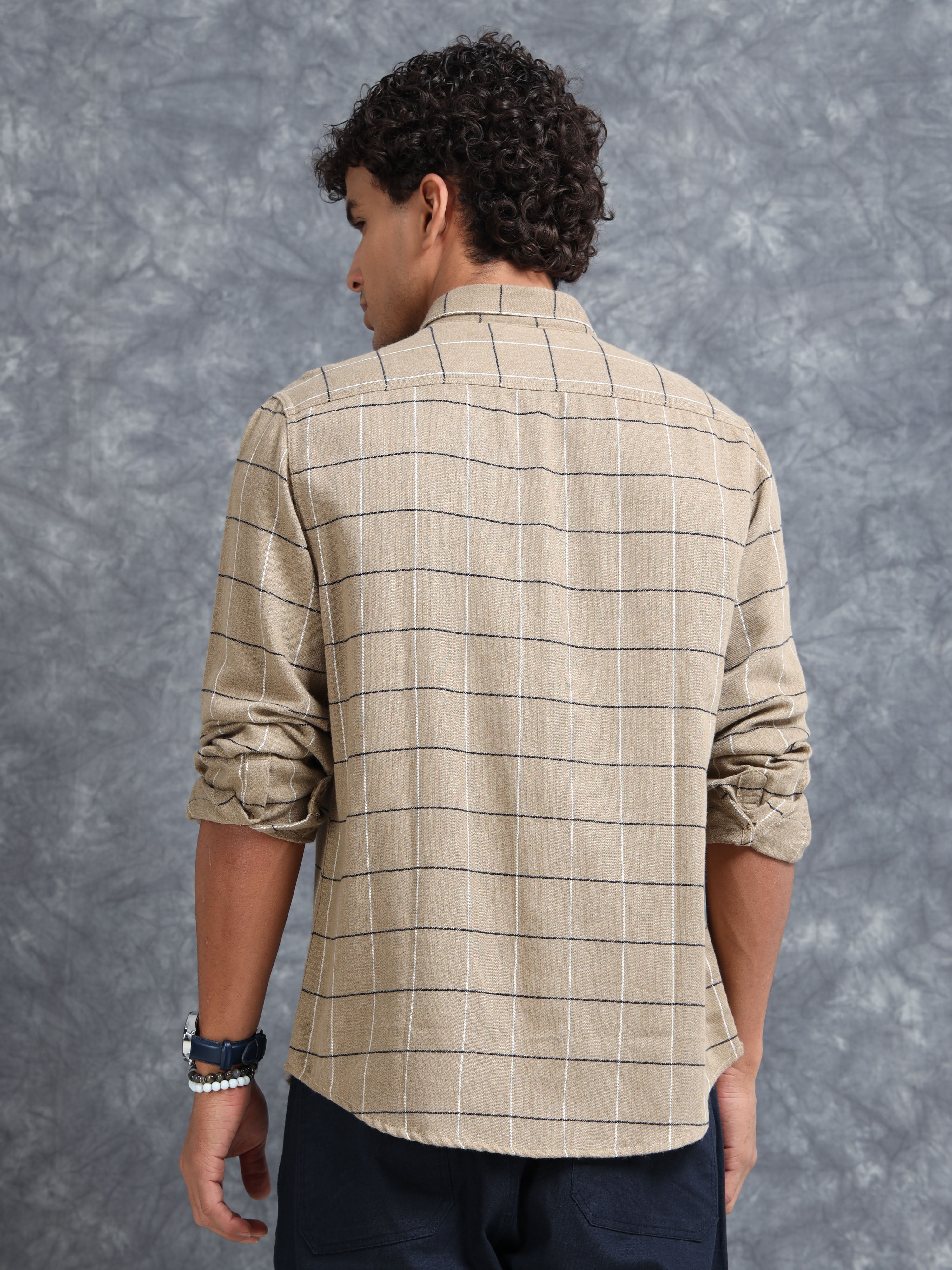 MEN'S DK.KHAKI CHECKS SLIM FIT SHIRT