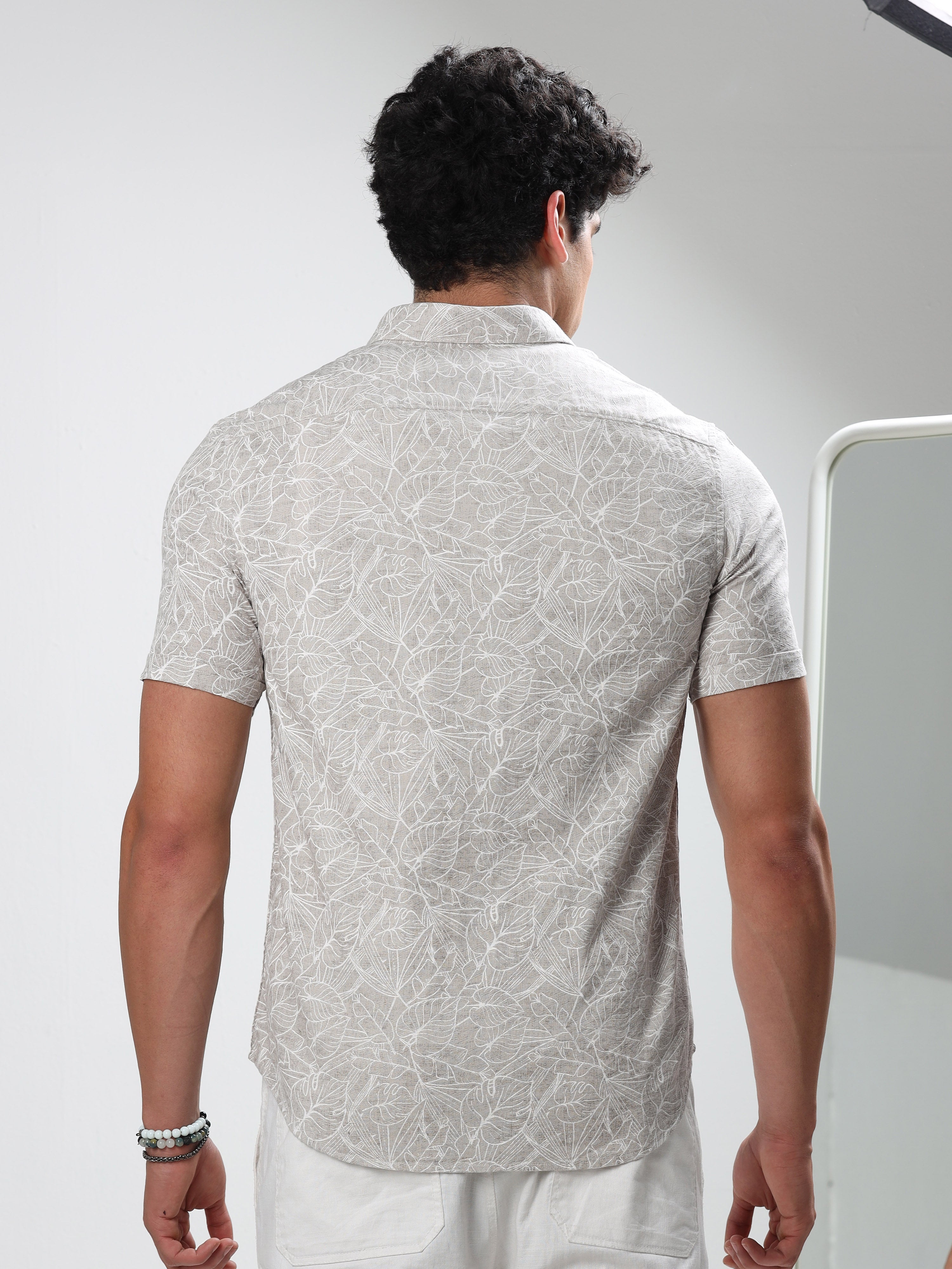 MEN'S BEIGE PRINT SLIM FIT SHIRT