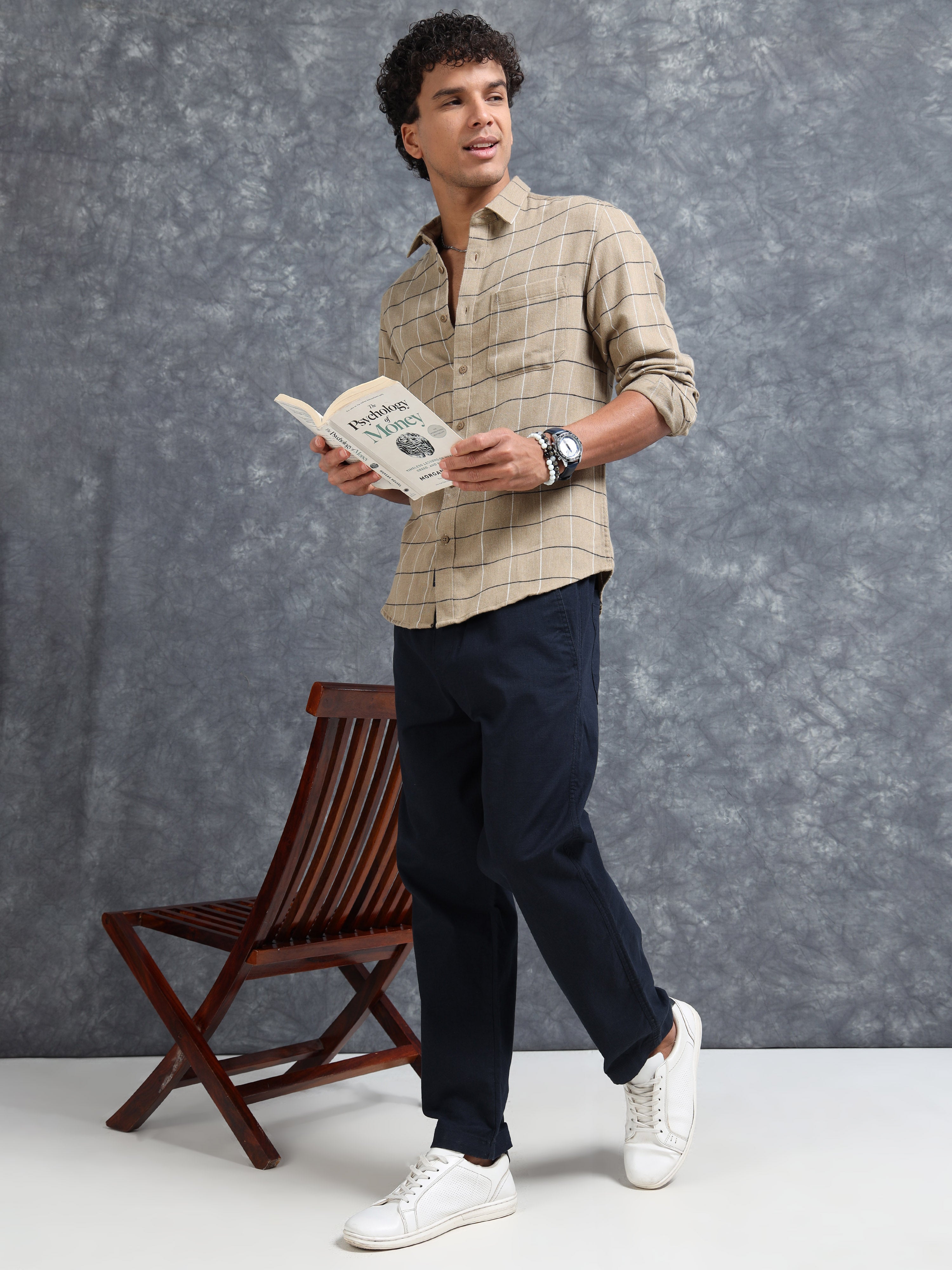 MEN'S DK.KHAKI CHECKS SLIM FIT SHIRT