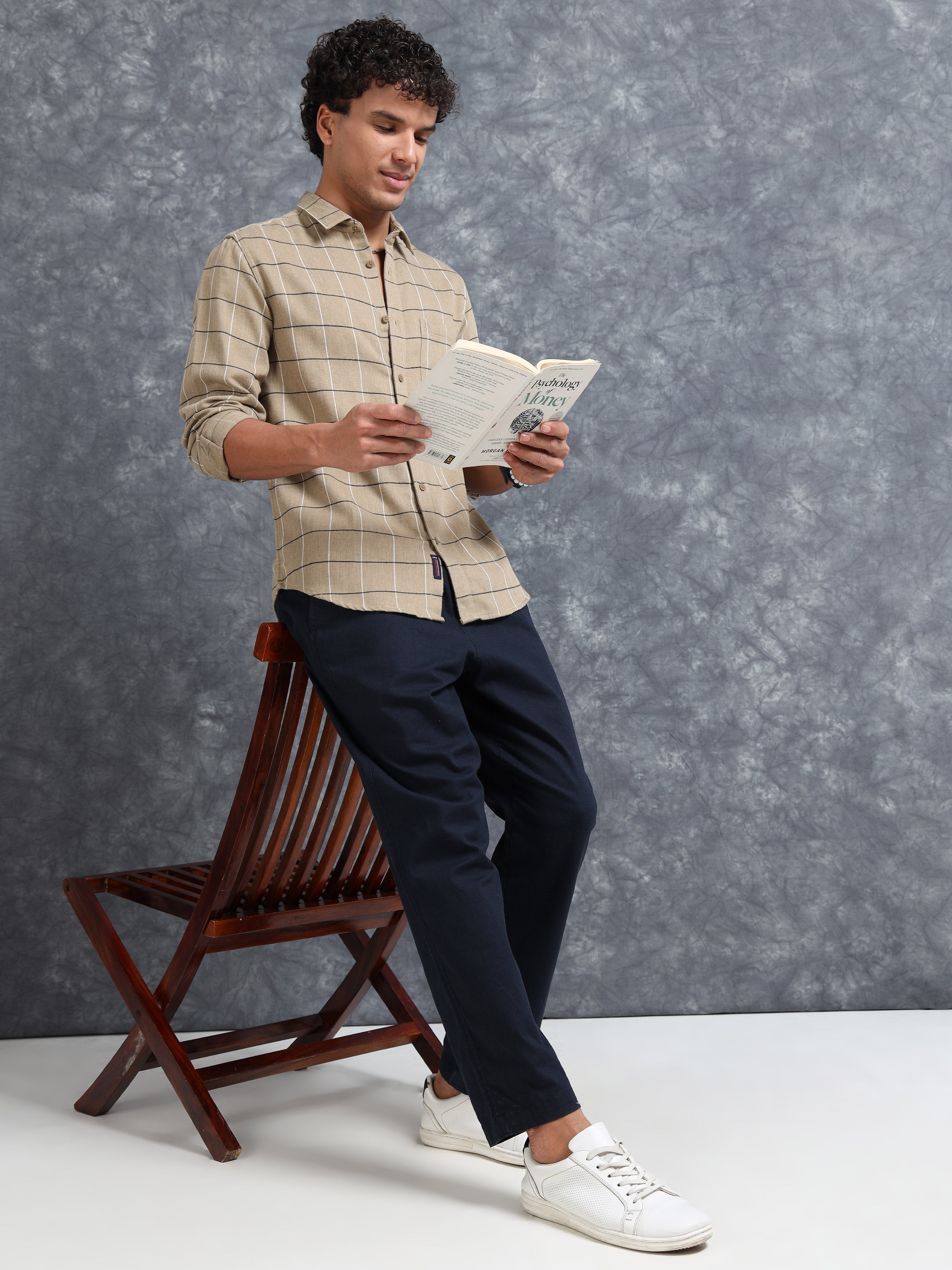 MEN'S DK.KHAKI CHECKS SLIM FIT SHIRT