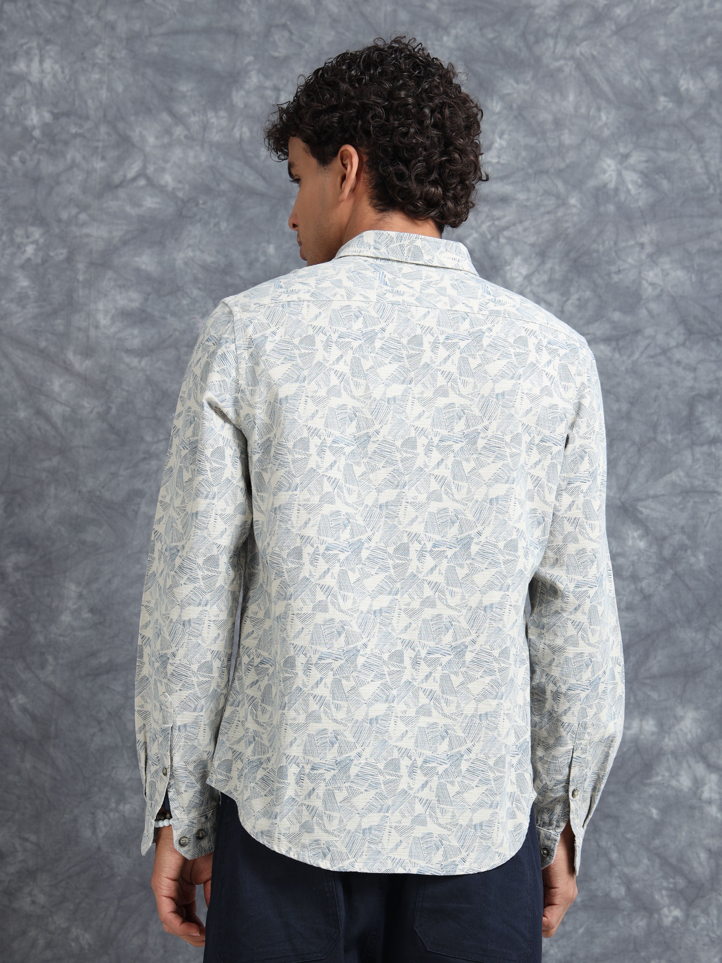 MEN'S OFF WHITE PRINT SLIM FIT SHIRT