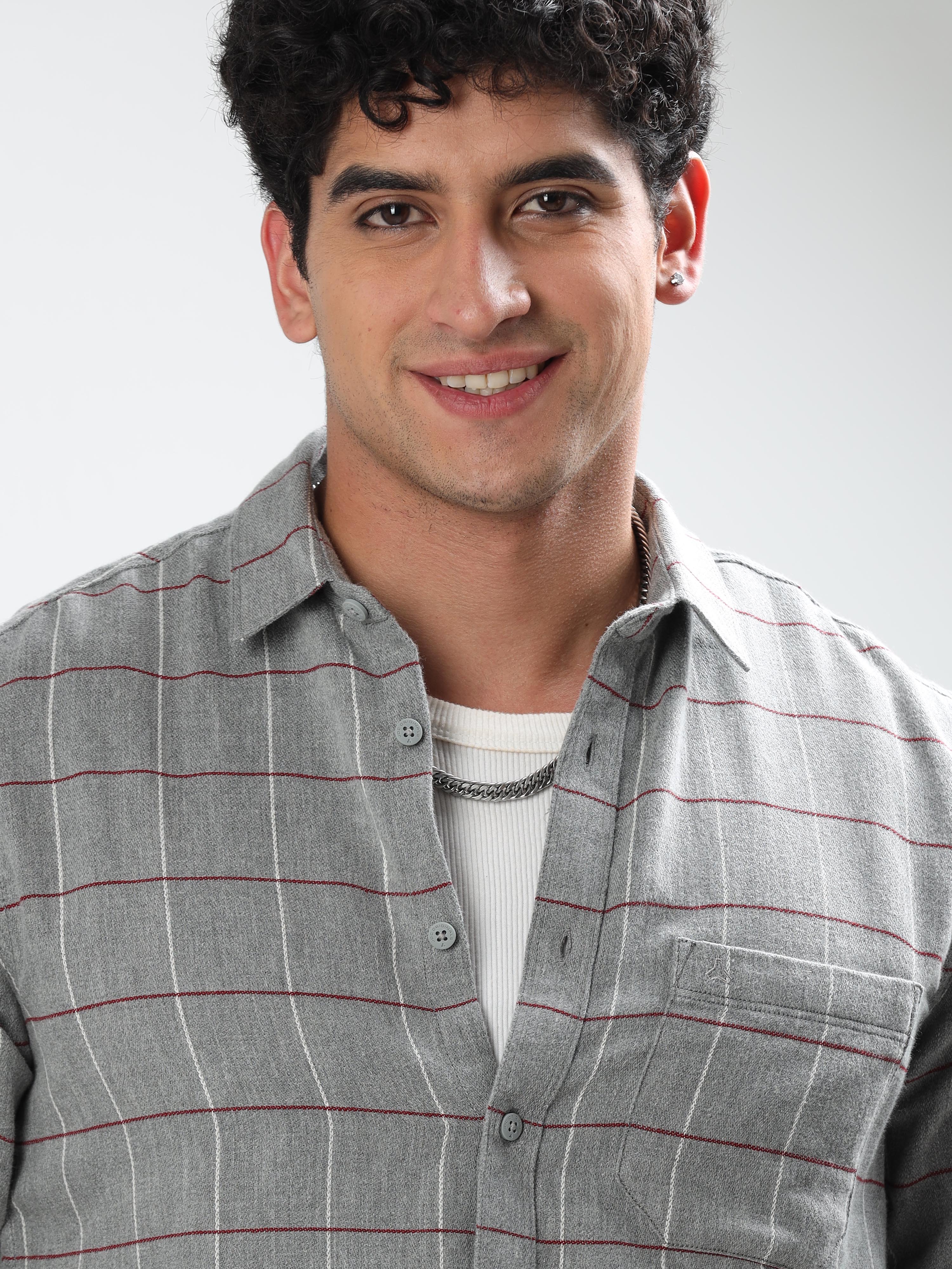 MEN'S GREY CHECKS SLIM FIT SHIRT
