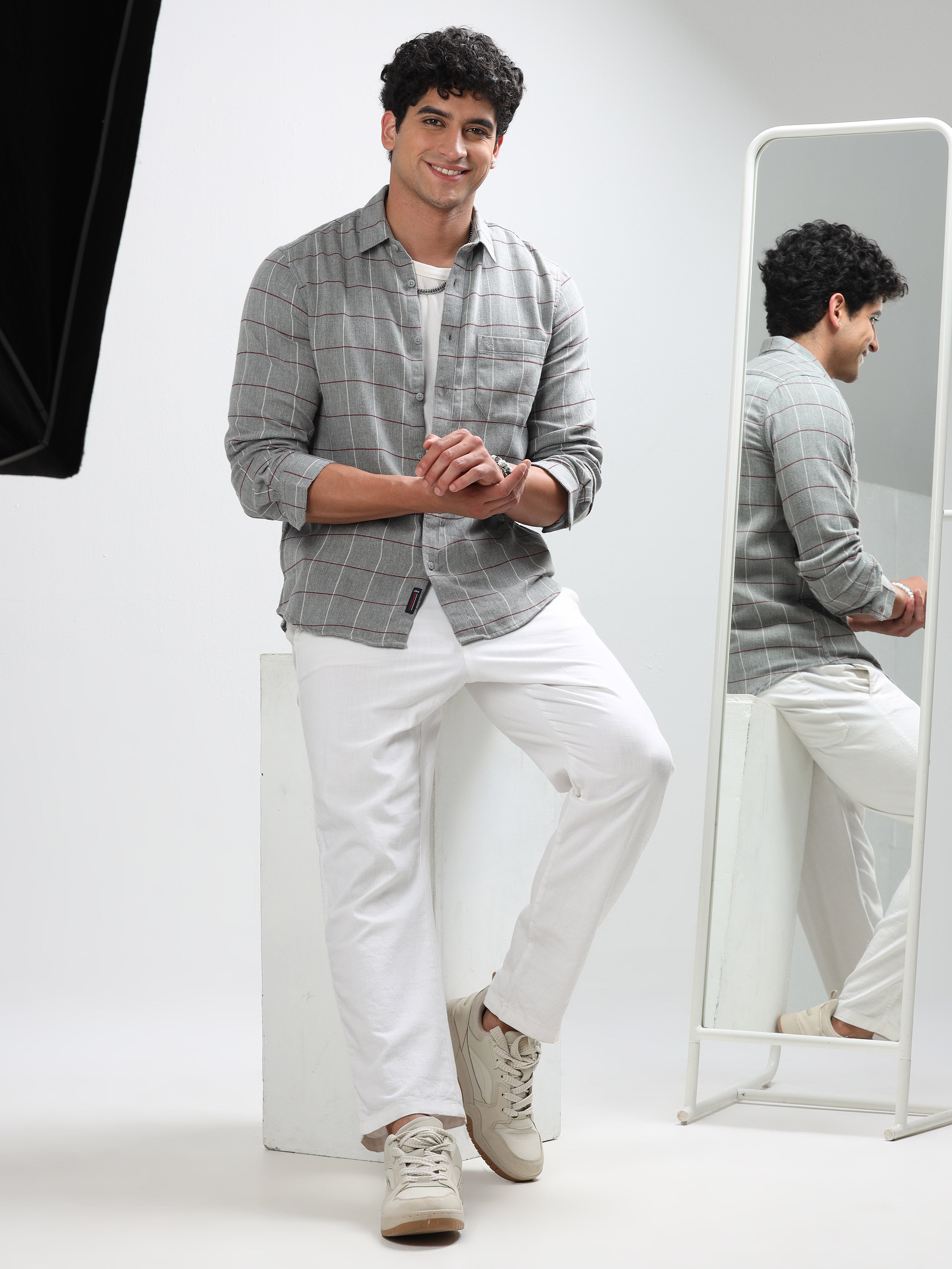 MEN'S GREY CHECKS SLIM FIT SHIRT