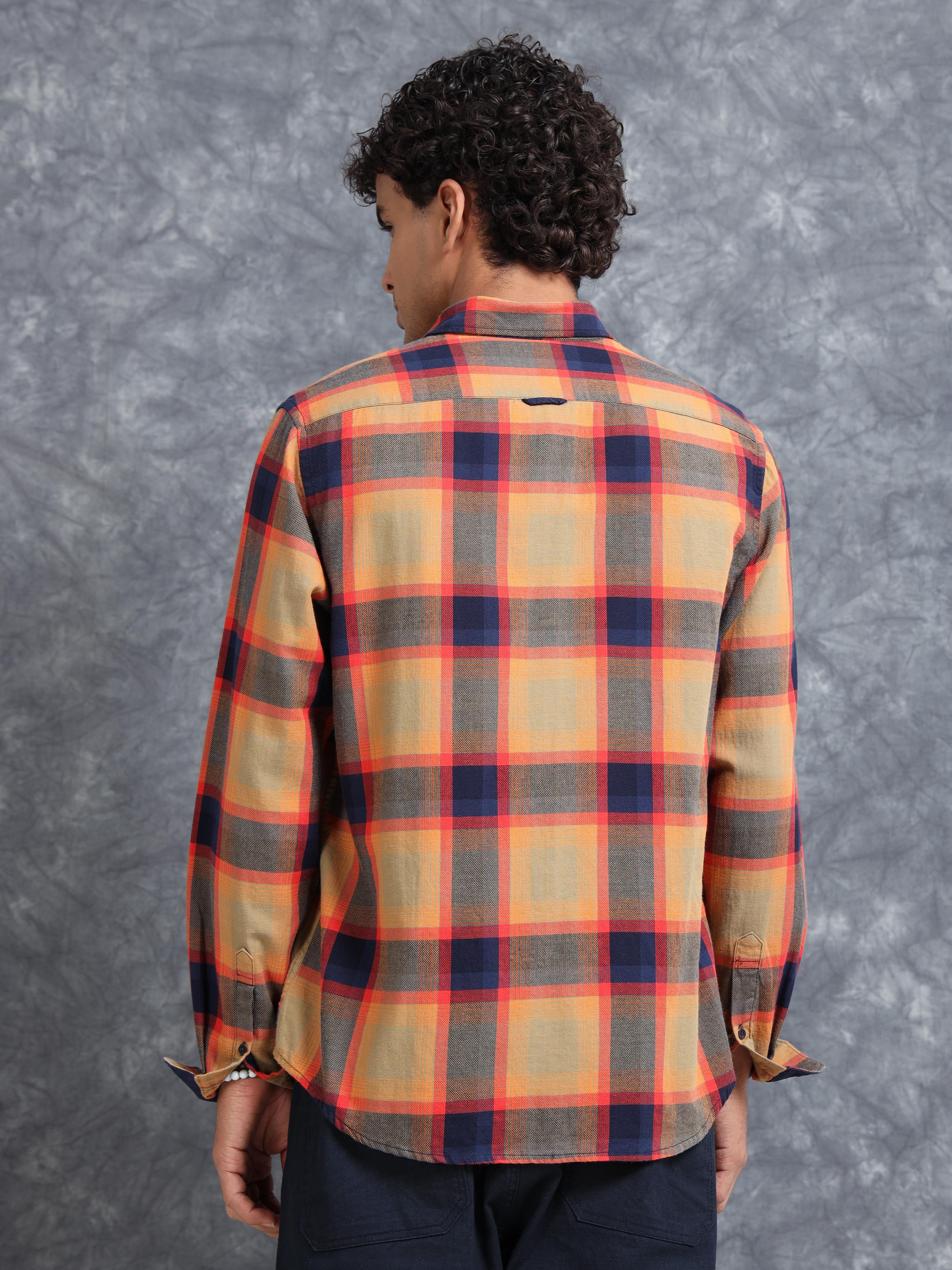 MEN'S RED CHECKS SLIM FIT SHIRT