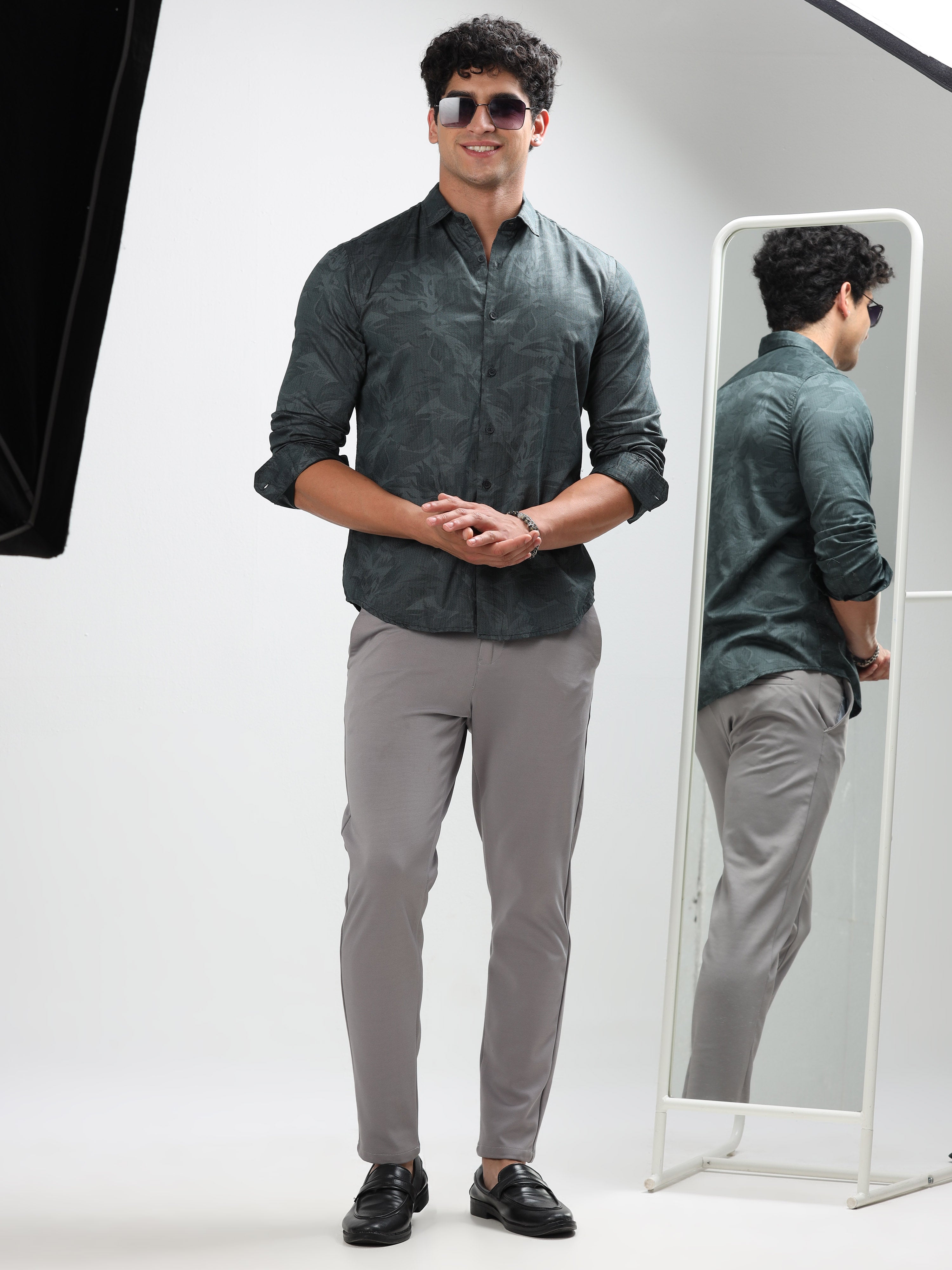 MEN'S GREEN PRINT SLIM FIT SHIRT