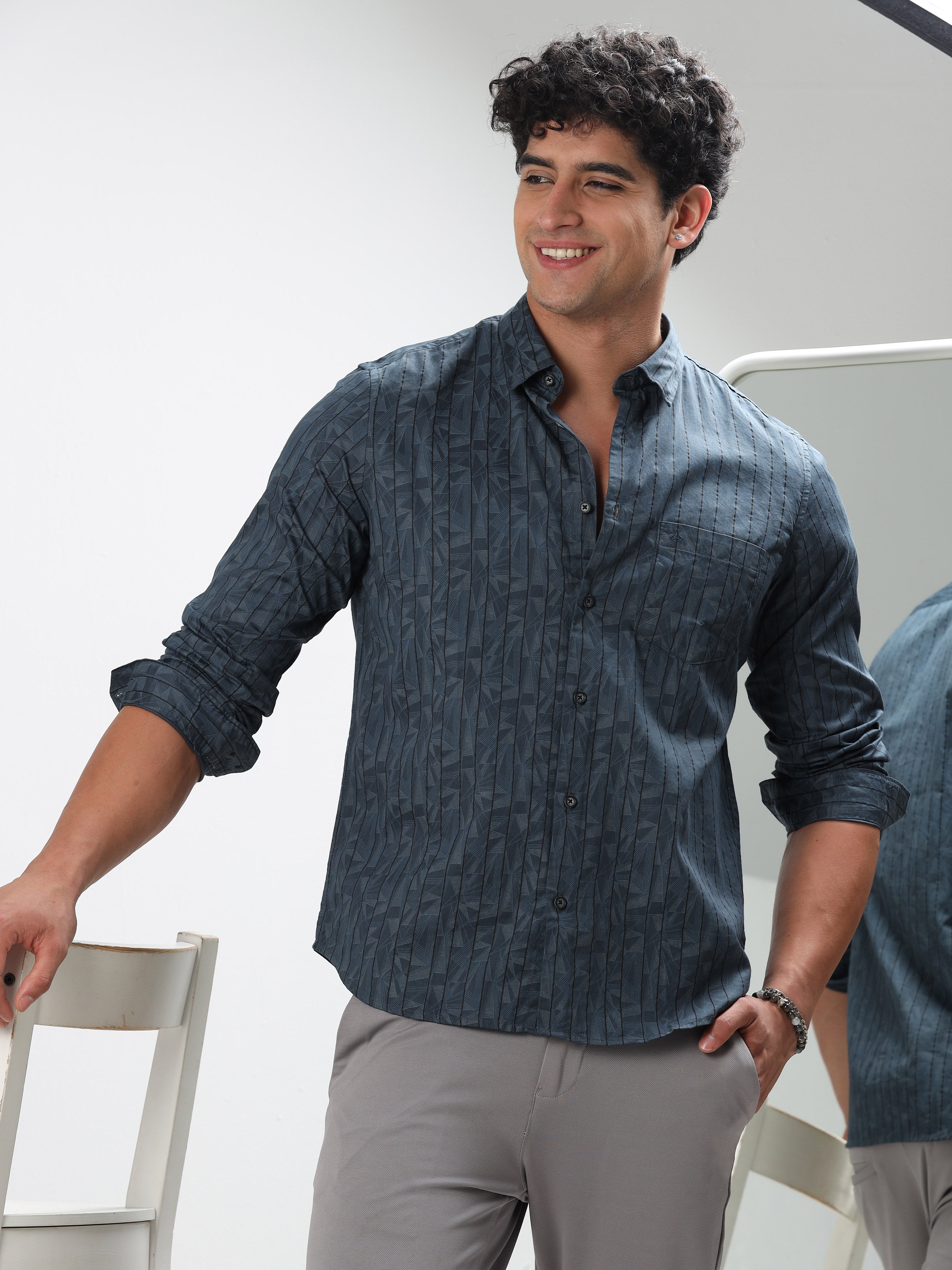 MEN'S P.GREEN PRINT SLIM FIT SHIRT