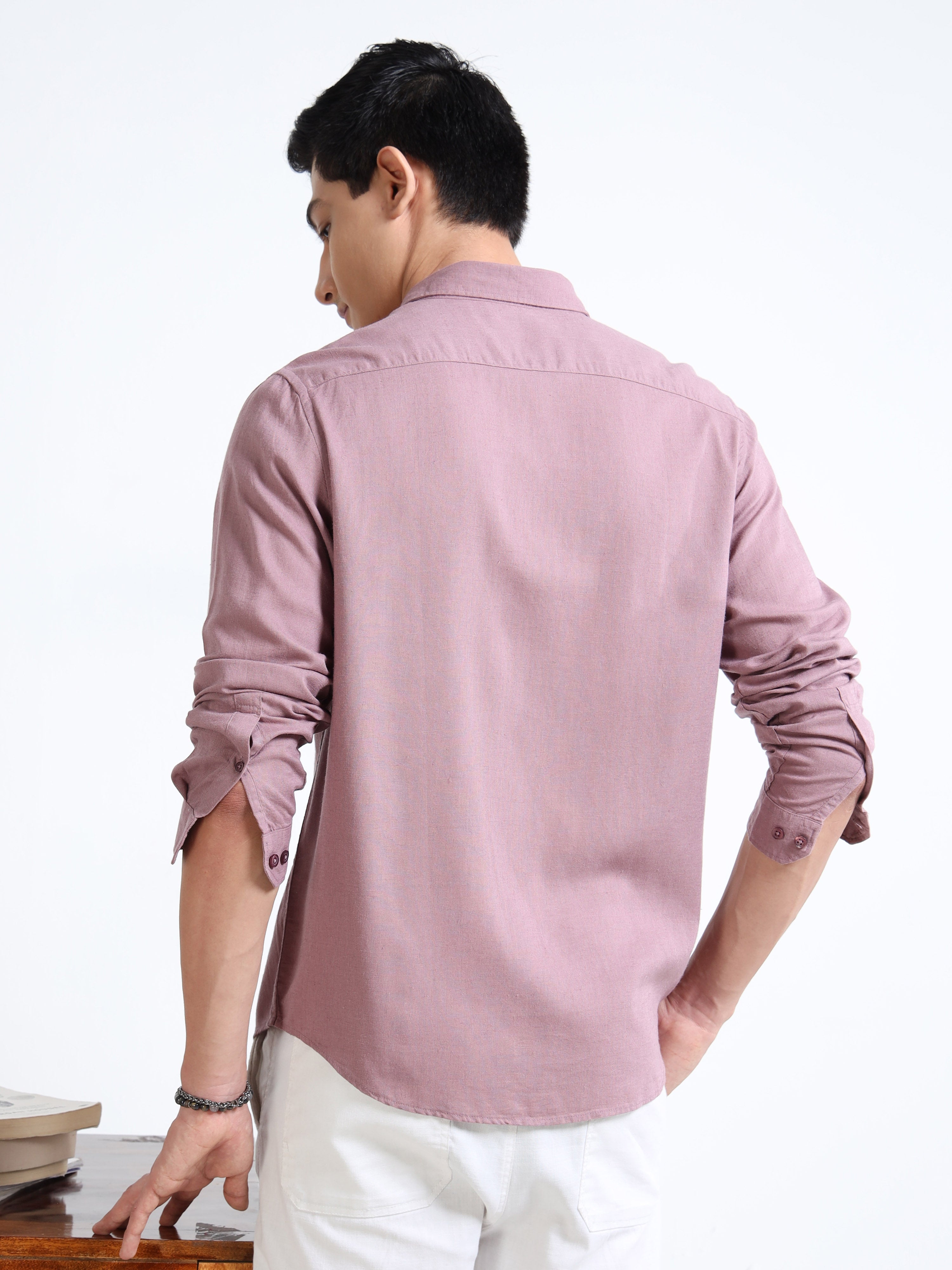 MEN'S ROSE SOLID SLIM FIT LINEN SHIRT