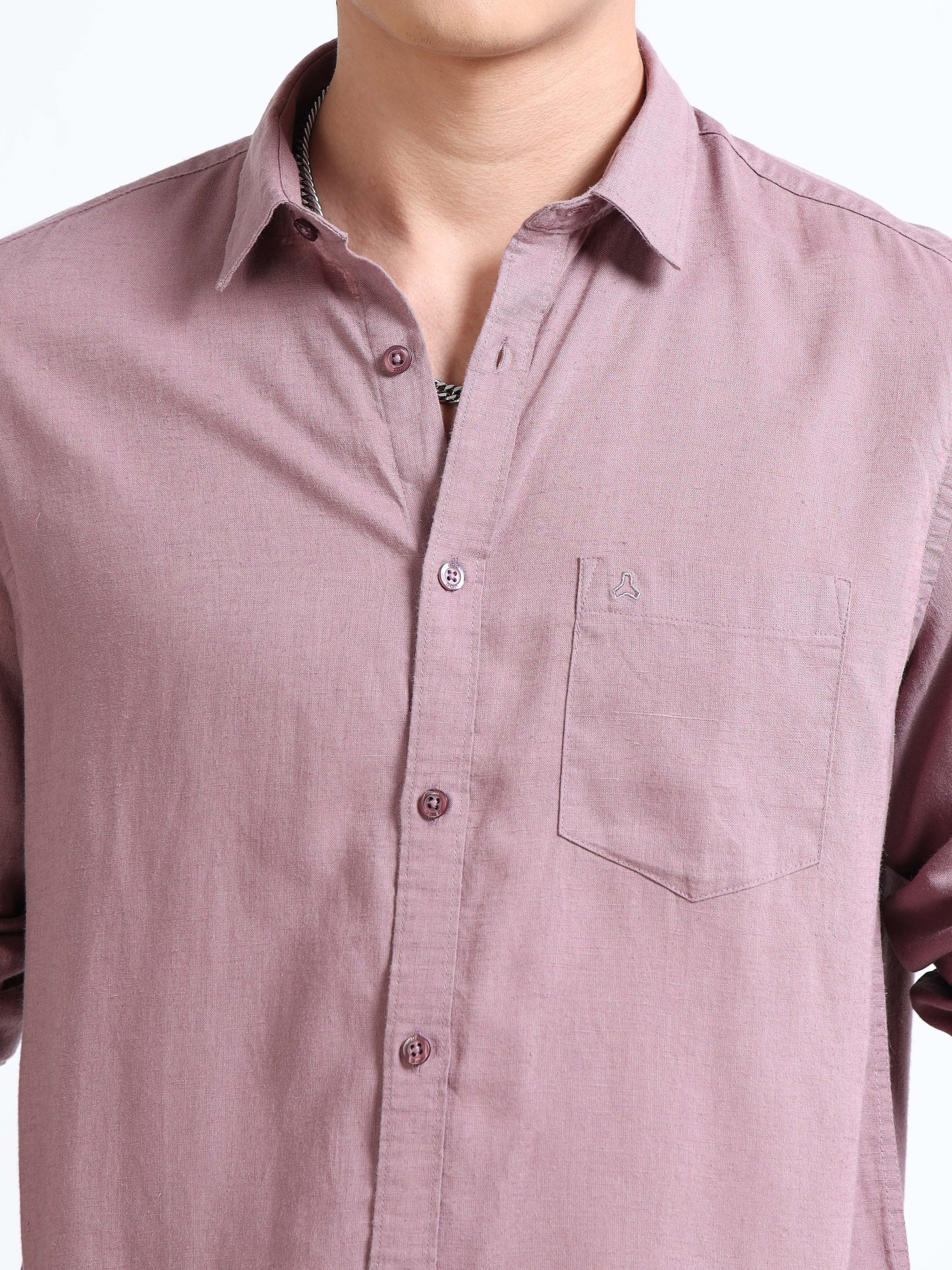 MEN'S ROSE SOLID SLIM FIT LINEN SHIRT