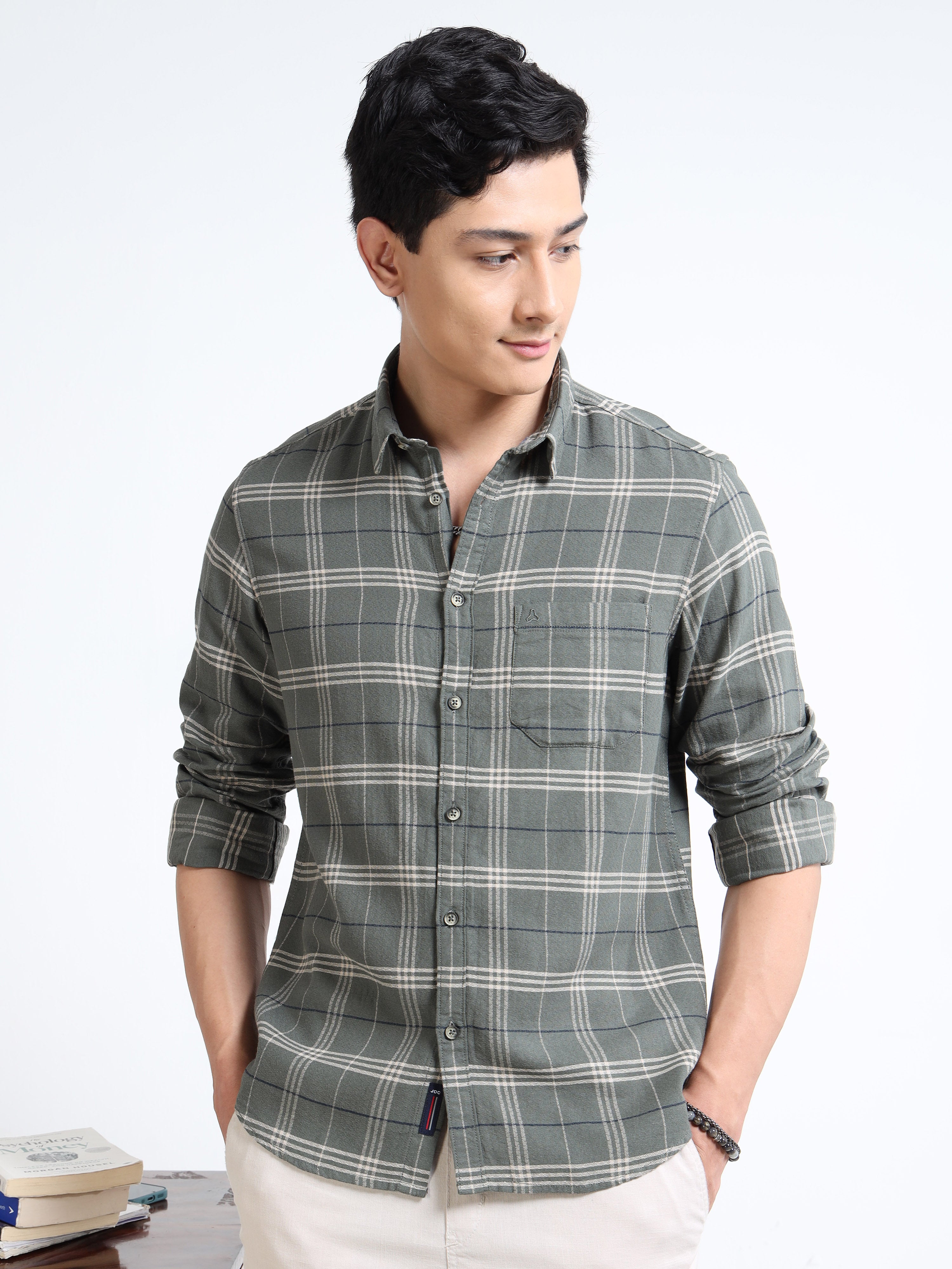 MEN'S GREEN CHECKS SLIM FIT SHIRT