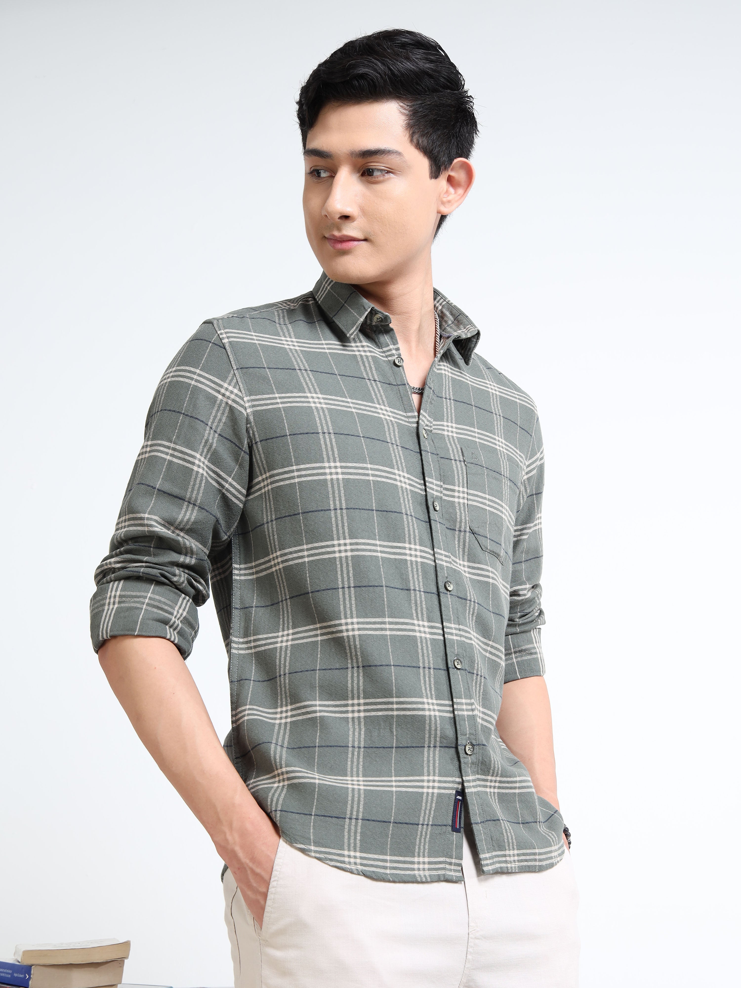 MEN'S GREEN CHECKS SLIM FIT SHIRT