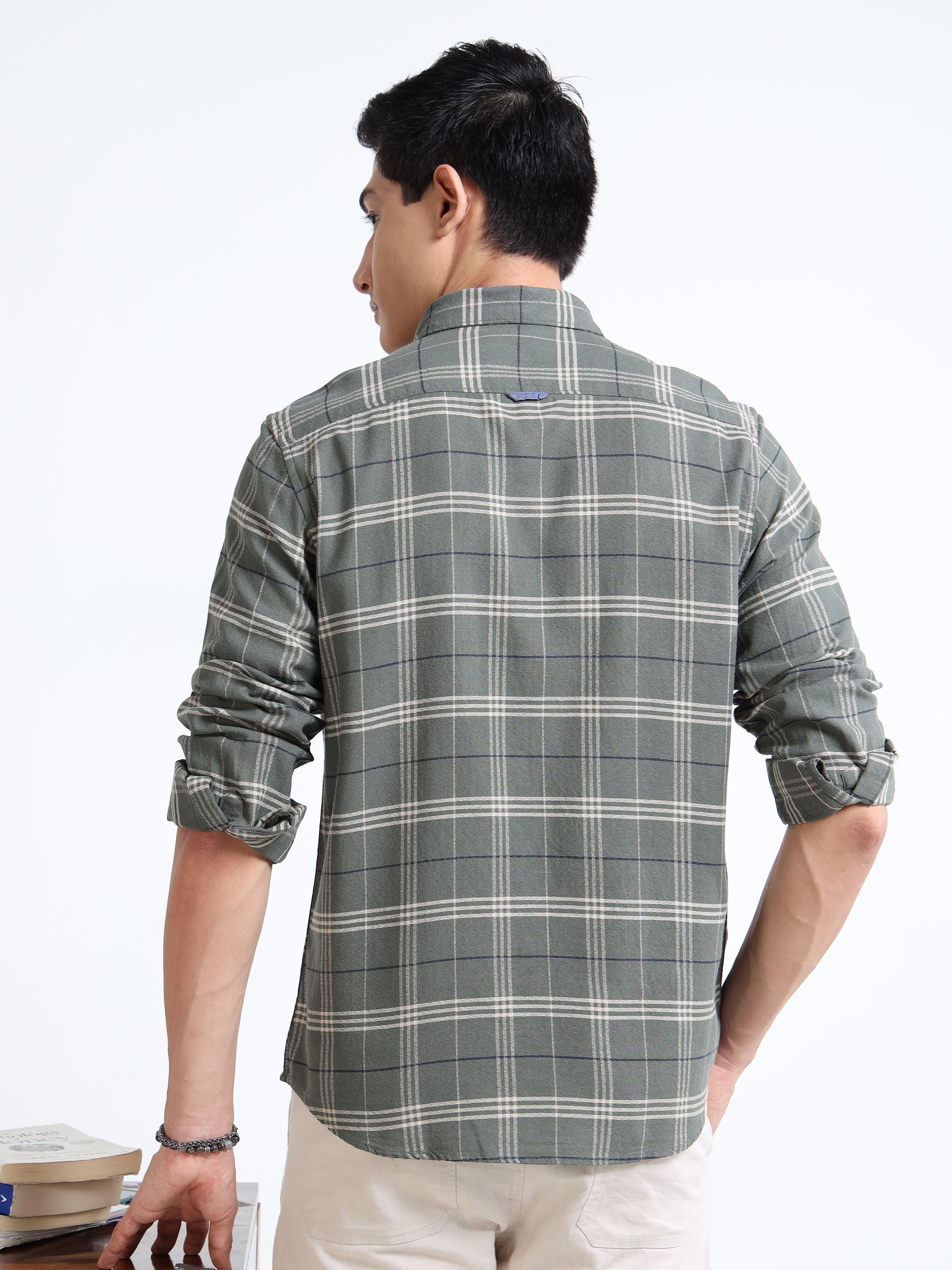 MEN'S GREEN CHECKS SLIM FIT SHIRT