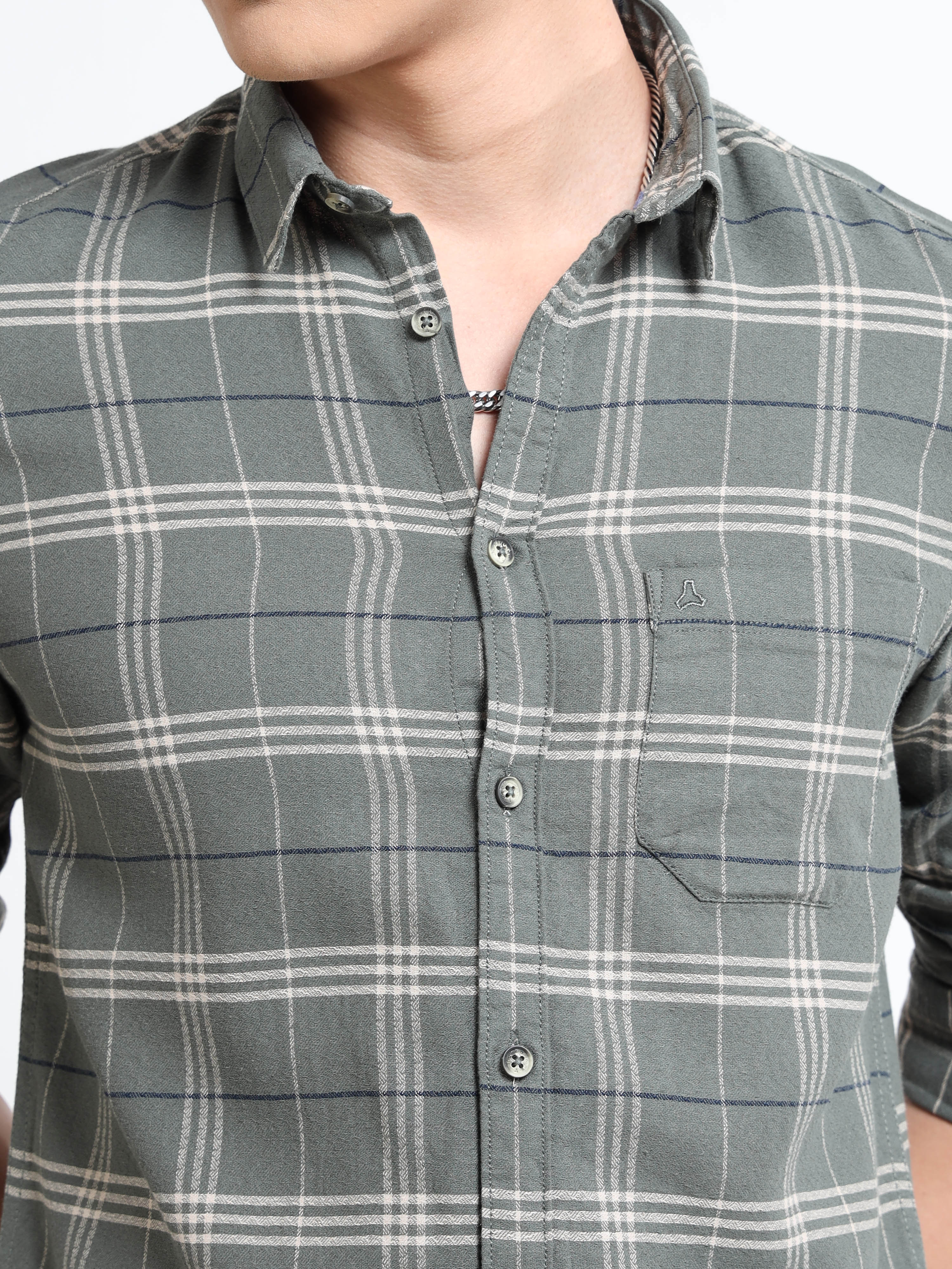 MEN'S GREEN CHECKS SLIM FIT SHIRT
