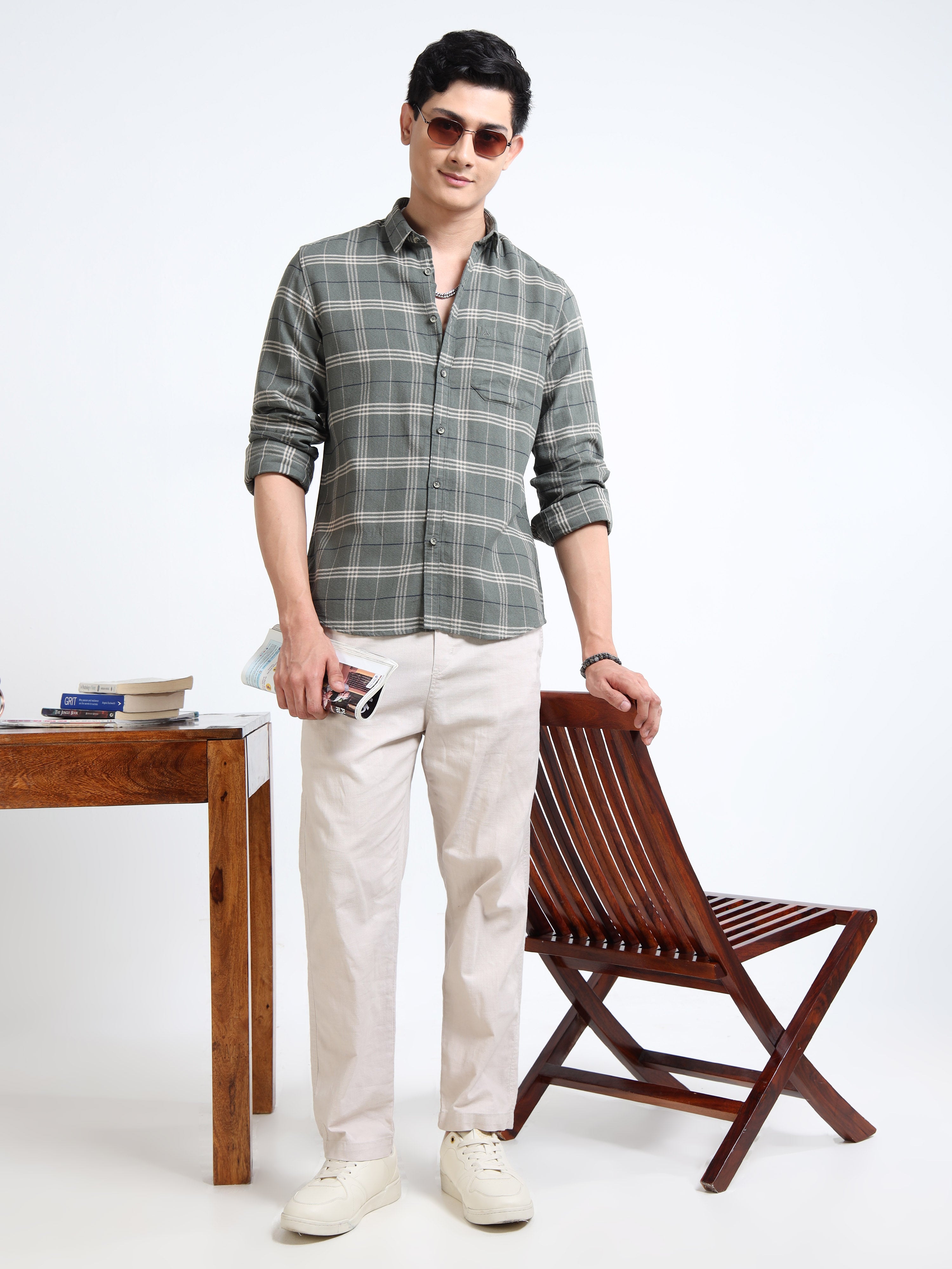 MEN'S GREEN CHECKS SLIM FIT SHIRT