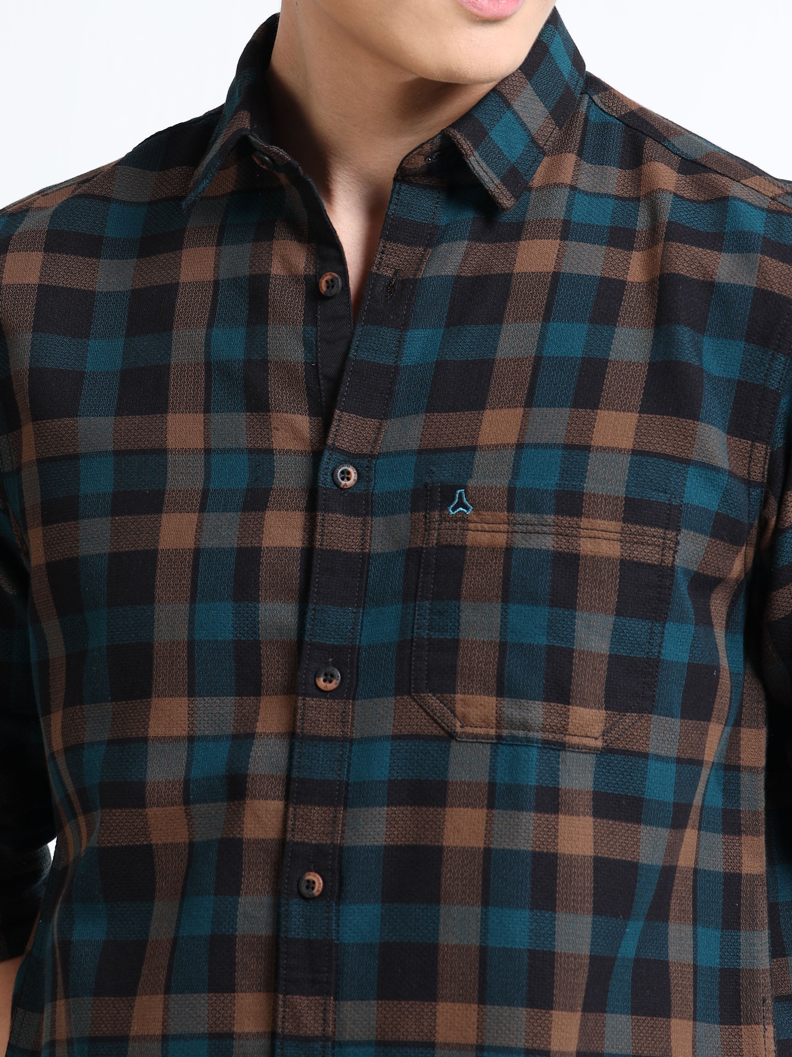 MEN'S DK.KHAKI CHECKS SLIM FIT SHIRT