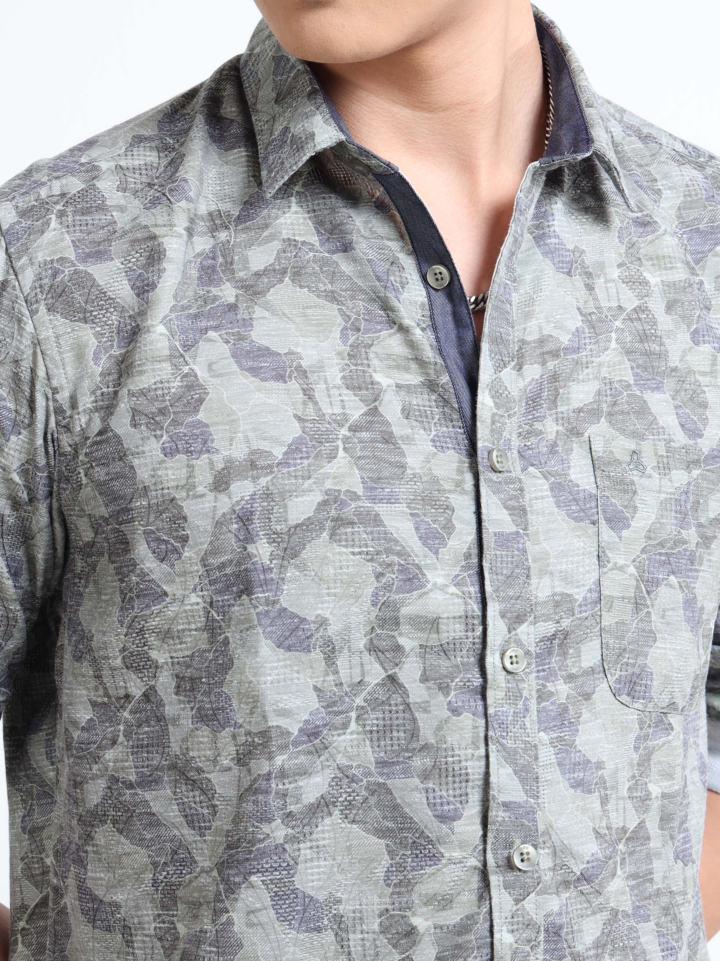 MEN'S GREEN PRINT SLIM FIT SHIRT