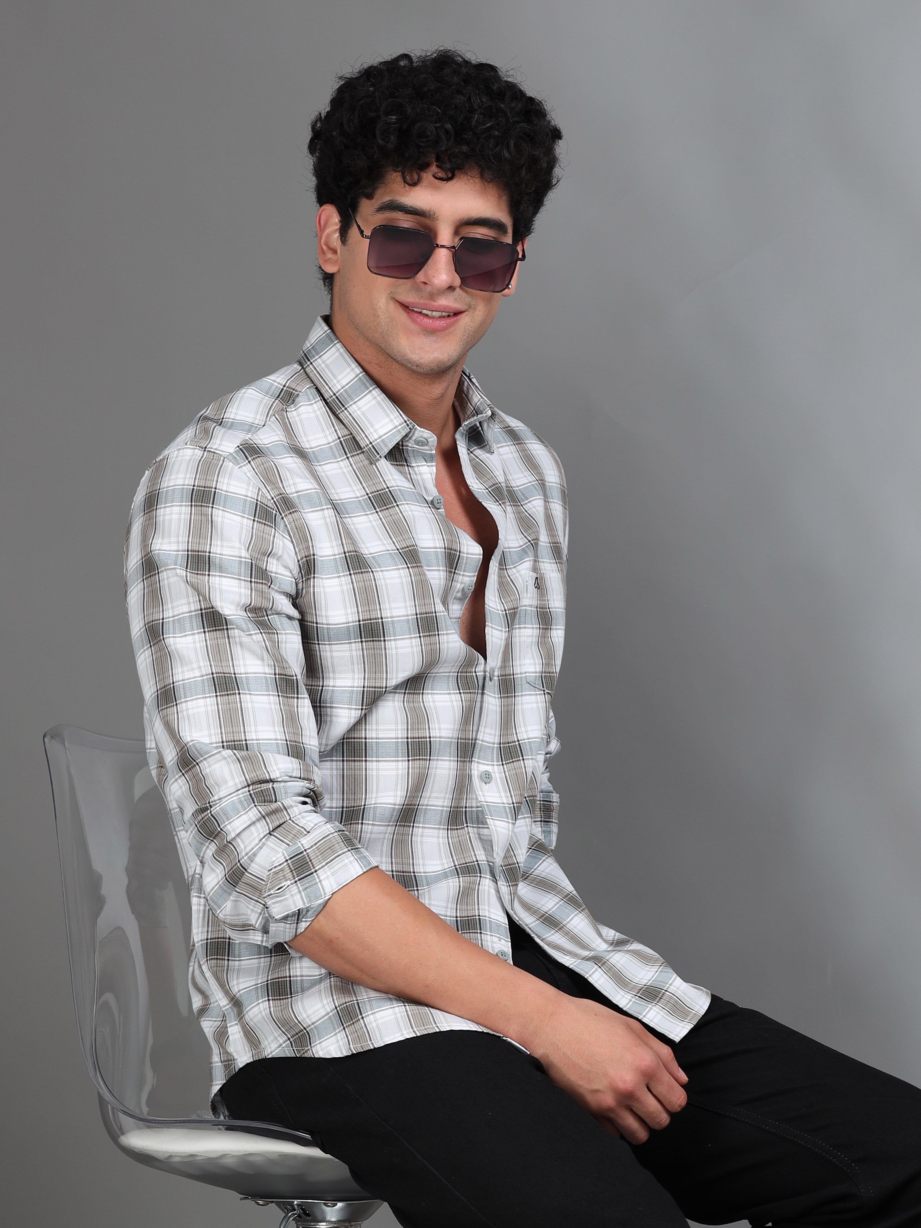 MEN'S GREEN CHECKS SLIM FIT SHIRT