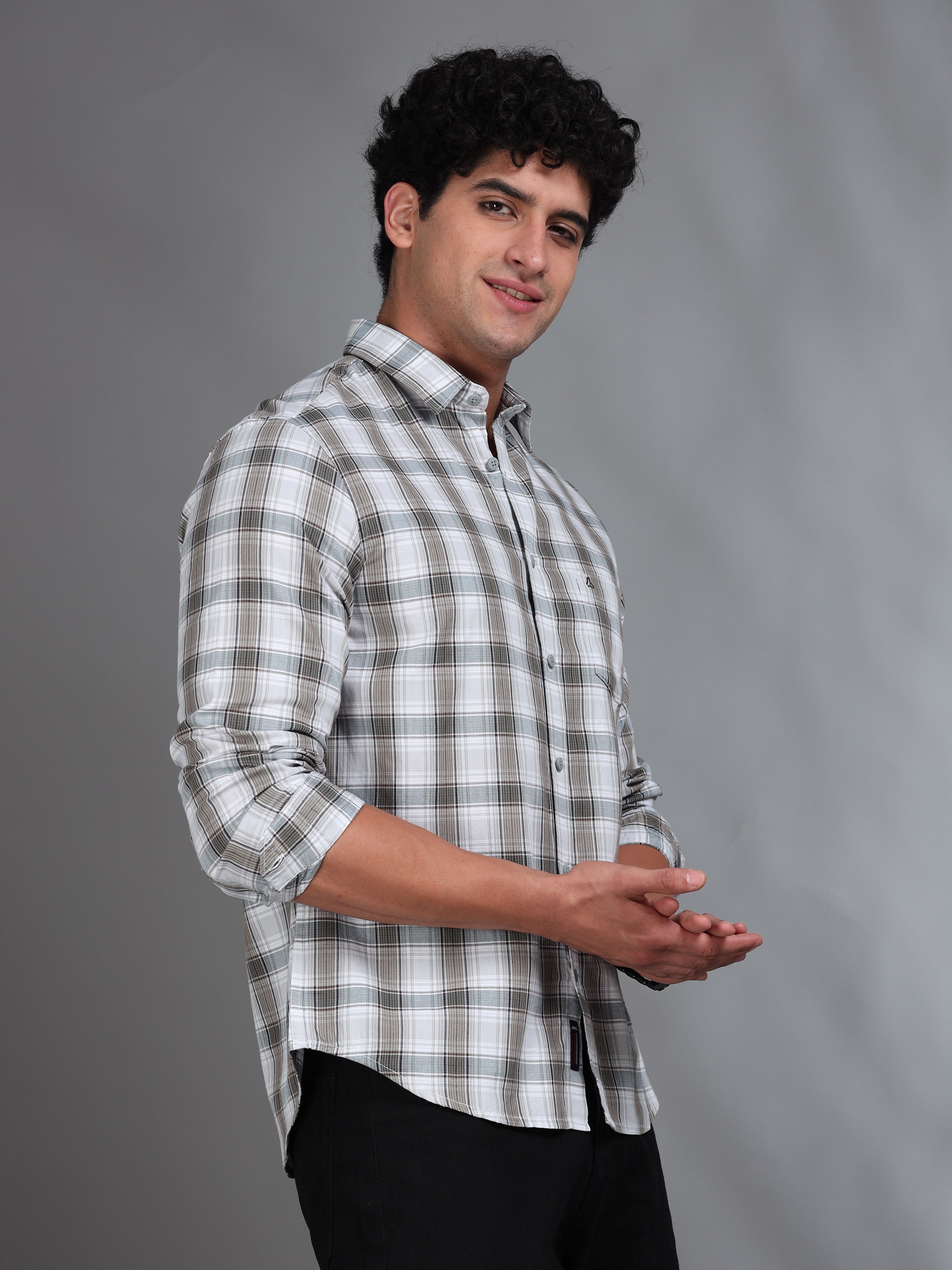 MEN'S GREEN CHECKS SLIM FIT SHIRT