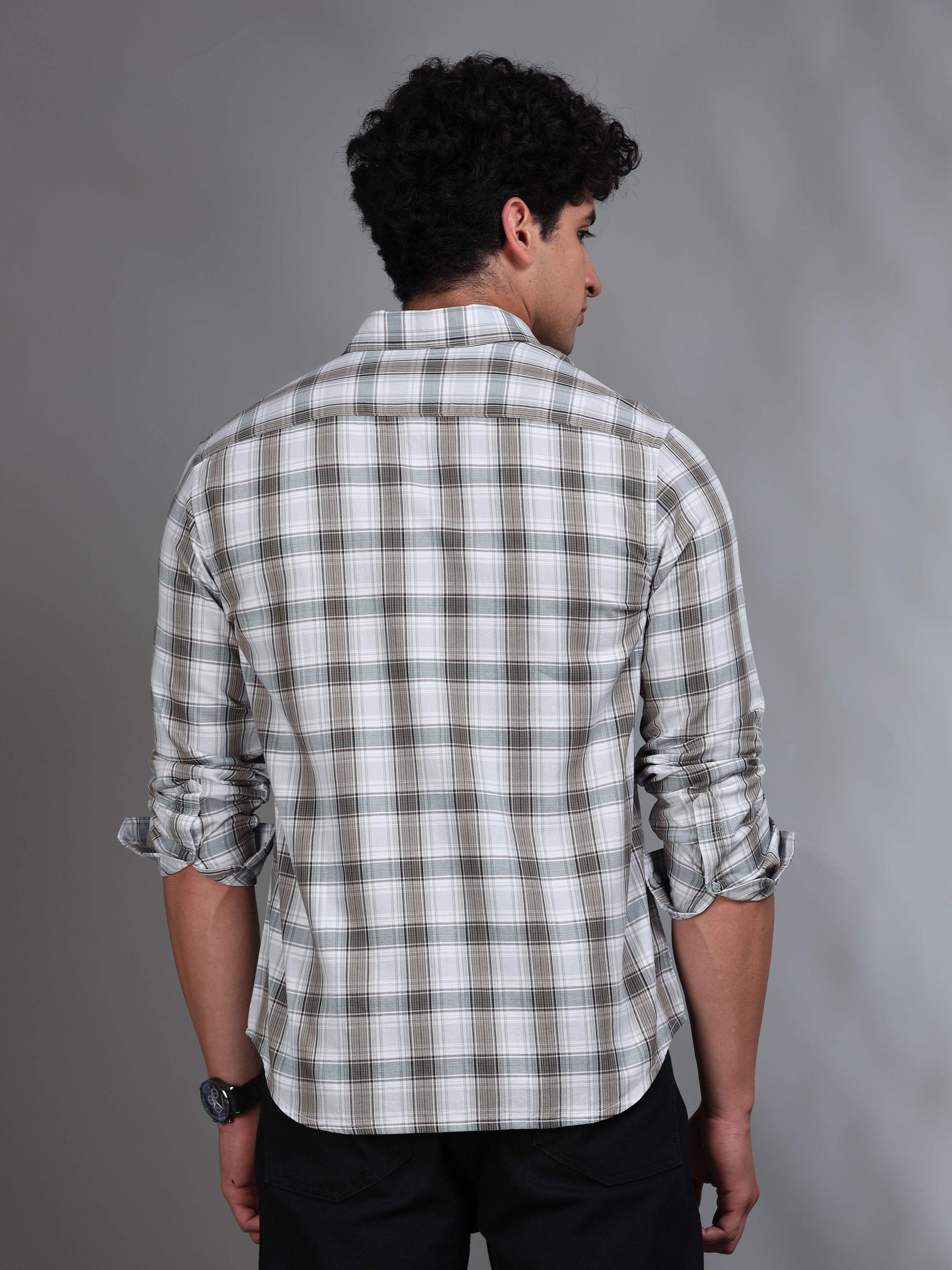 MEN'S GREEN CHECKS SLIM FIT SHIRT
