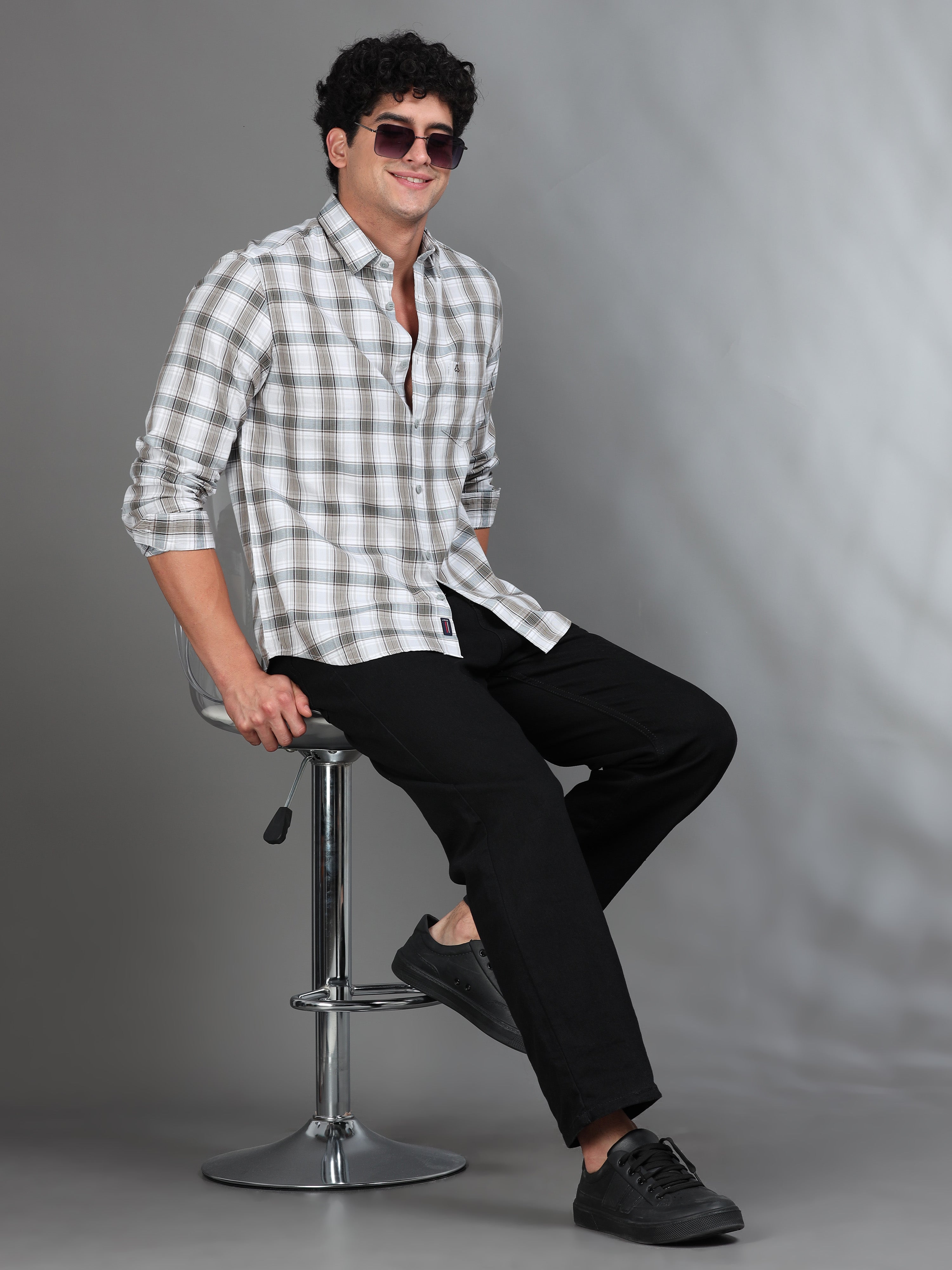 MEN'S GREEN CHECKS SLIM FIT SHIRT