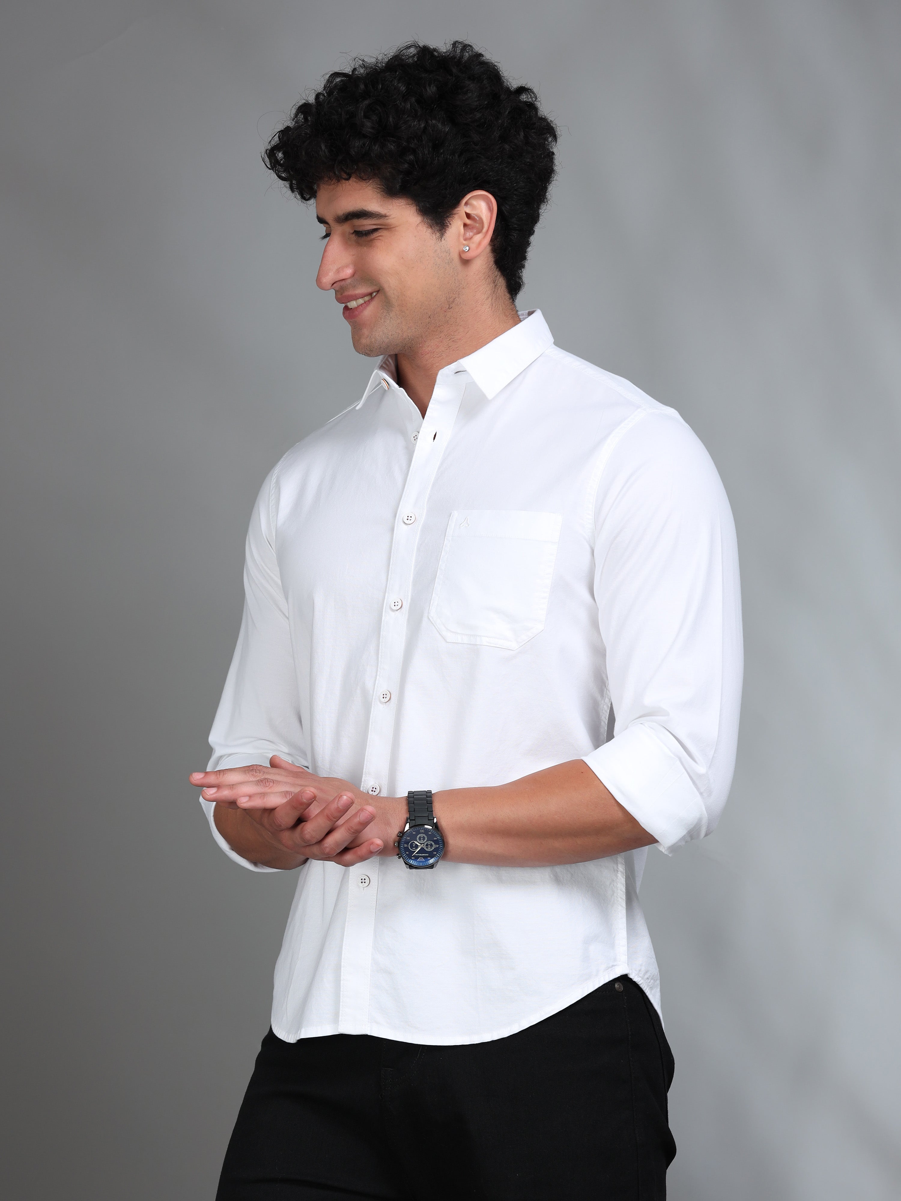 MEN'S WHITE SOLID SLIM FIT SHIRT