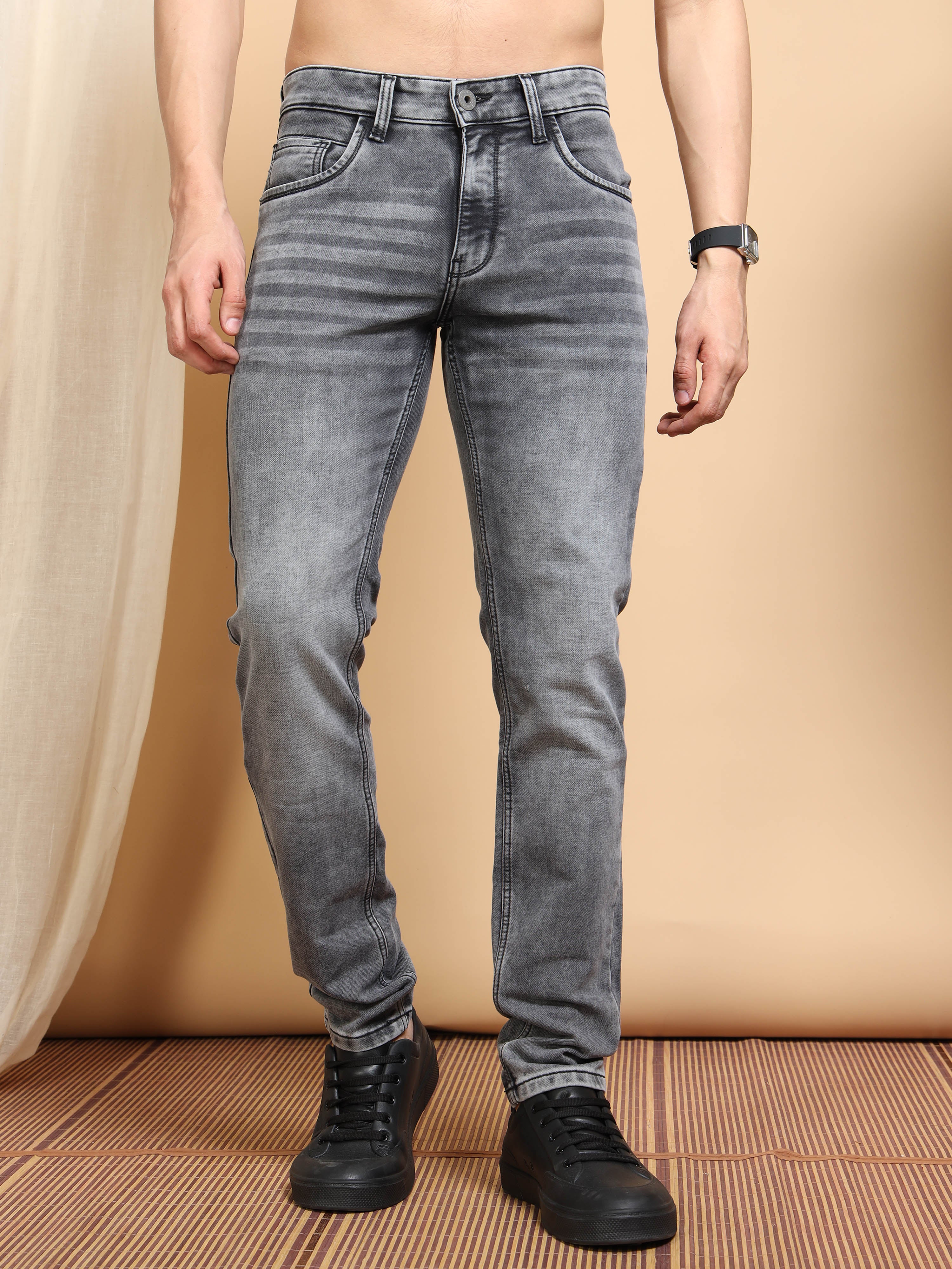 MEN'S DK.GREY SOLID SLIM FIT JEANS