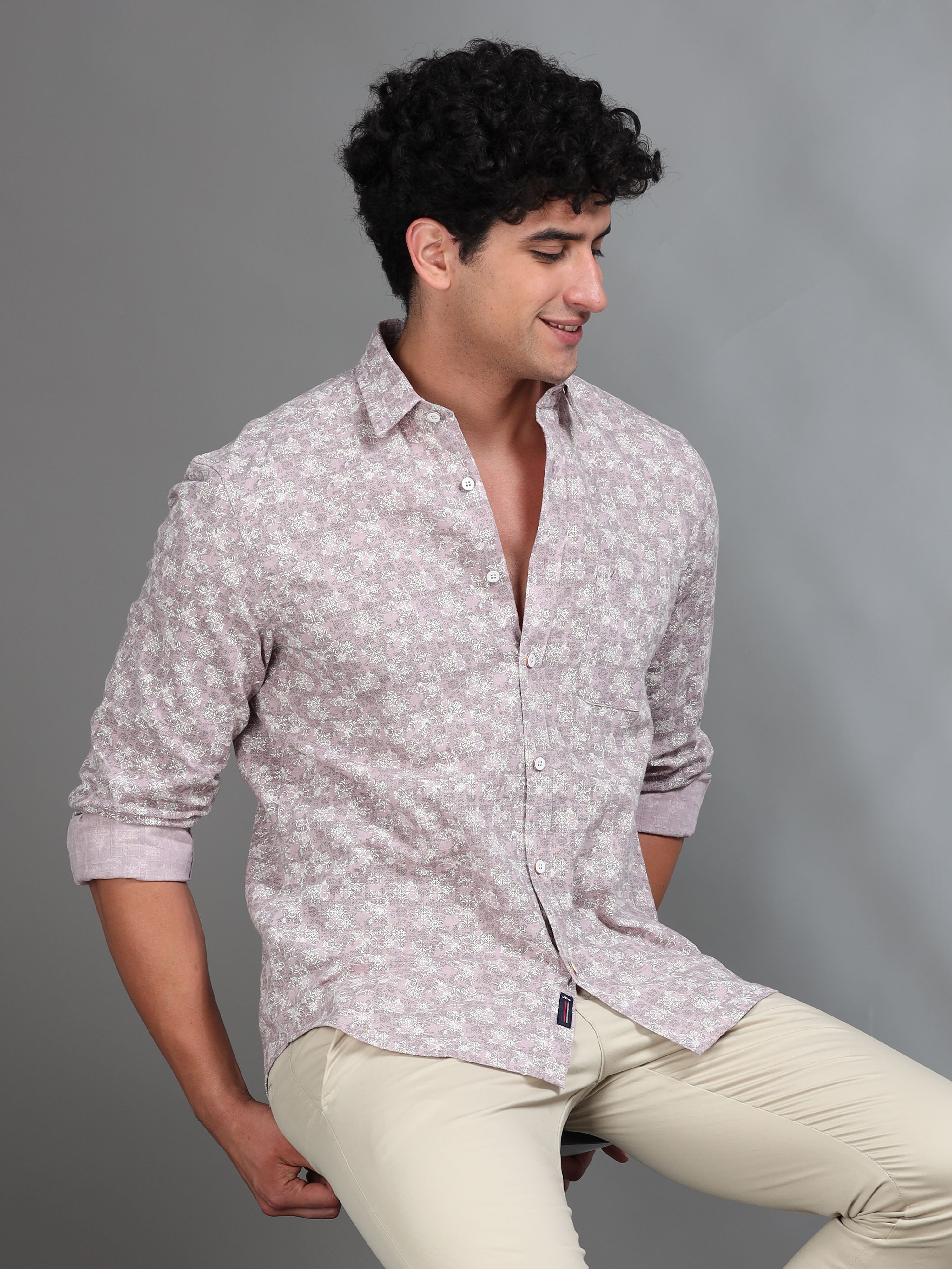 MEN'S PINK PRINT SLIM FIT SHIRT
