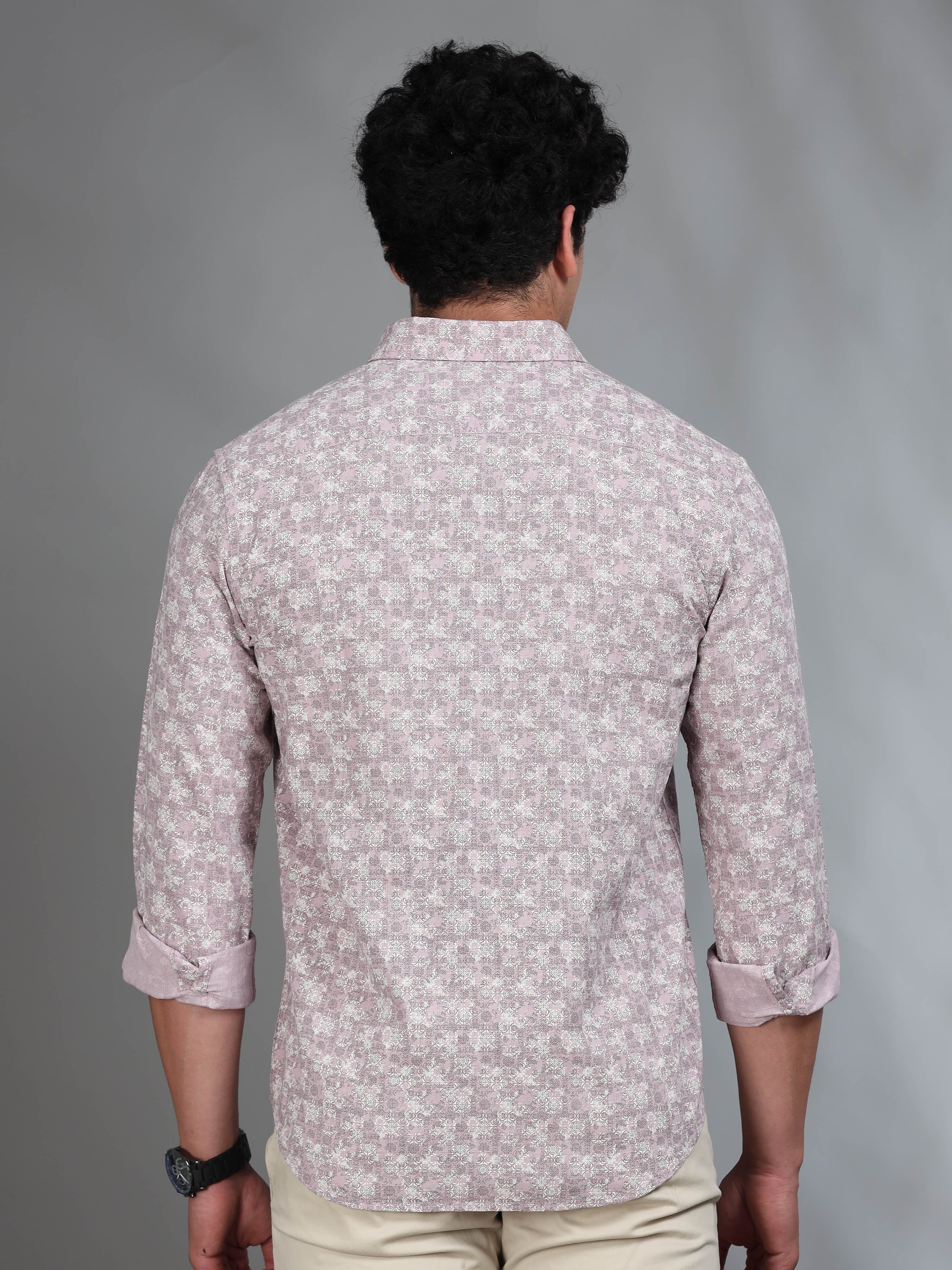 MEN'S PINK PRINT SLIM FIT SHIRT