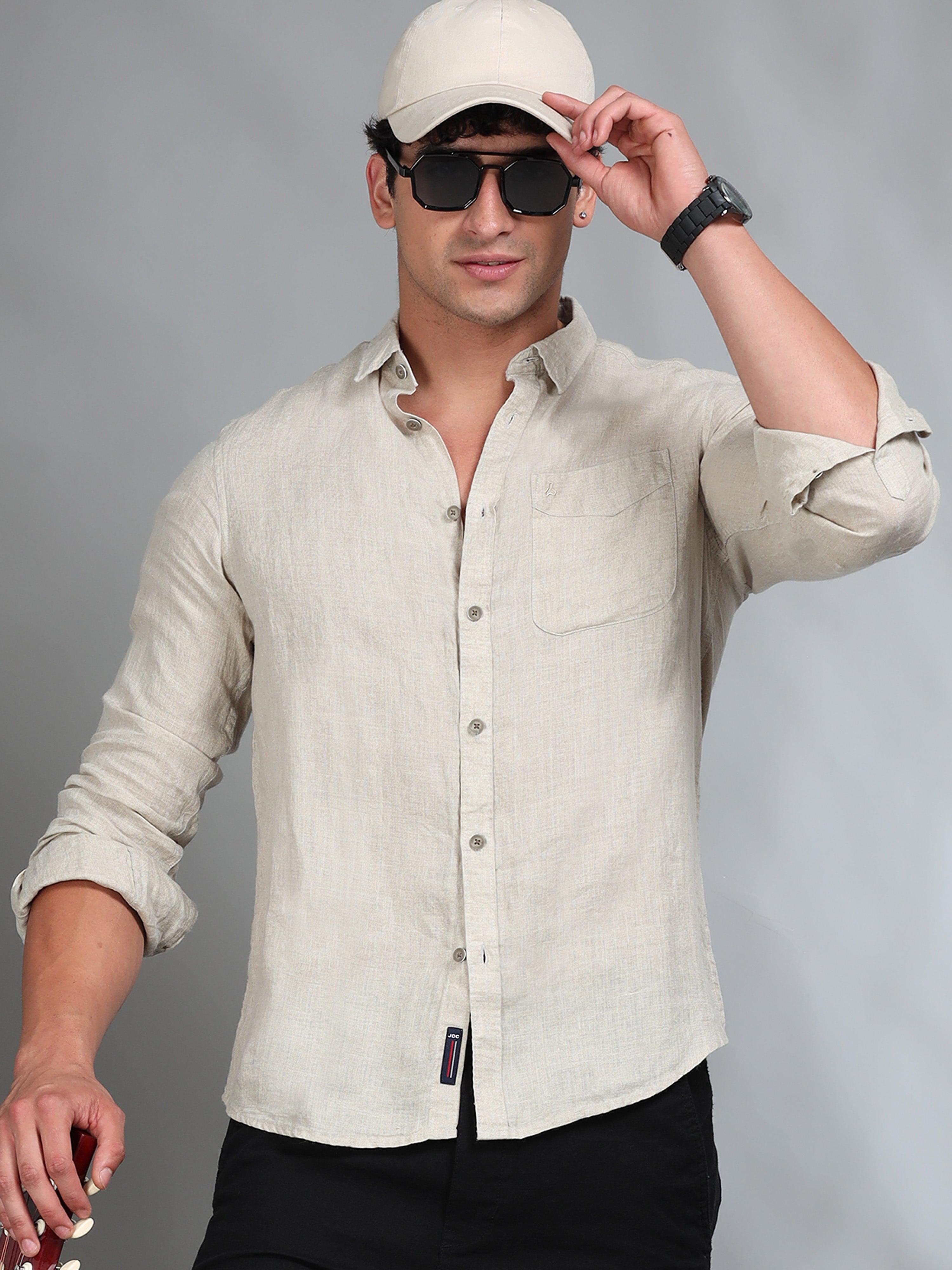 MEN'S D.NATURAL SOLID SLIM FIT LINEN SHIRT