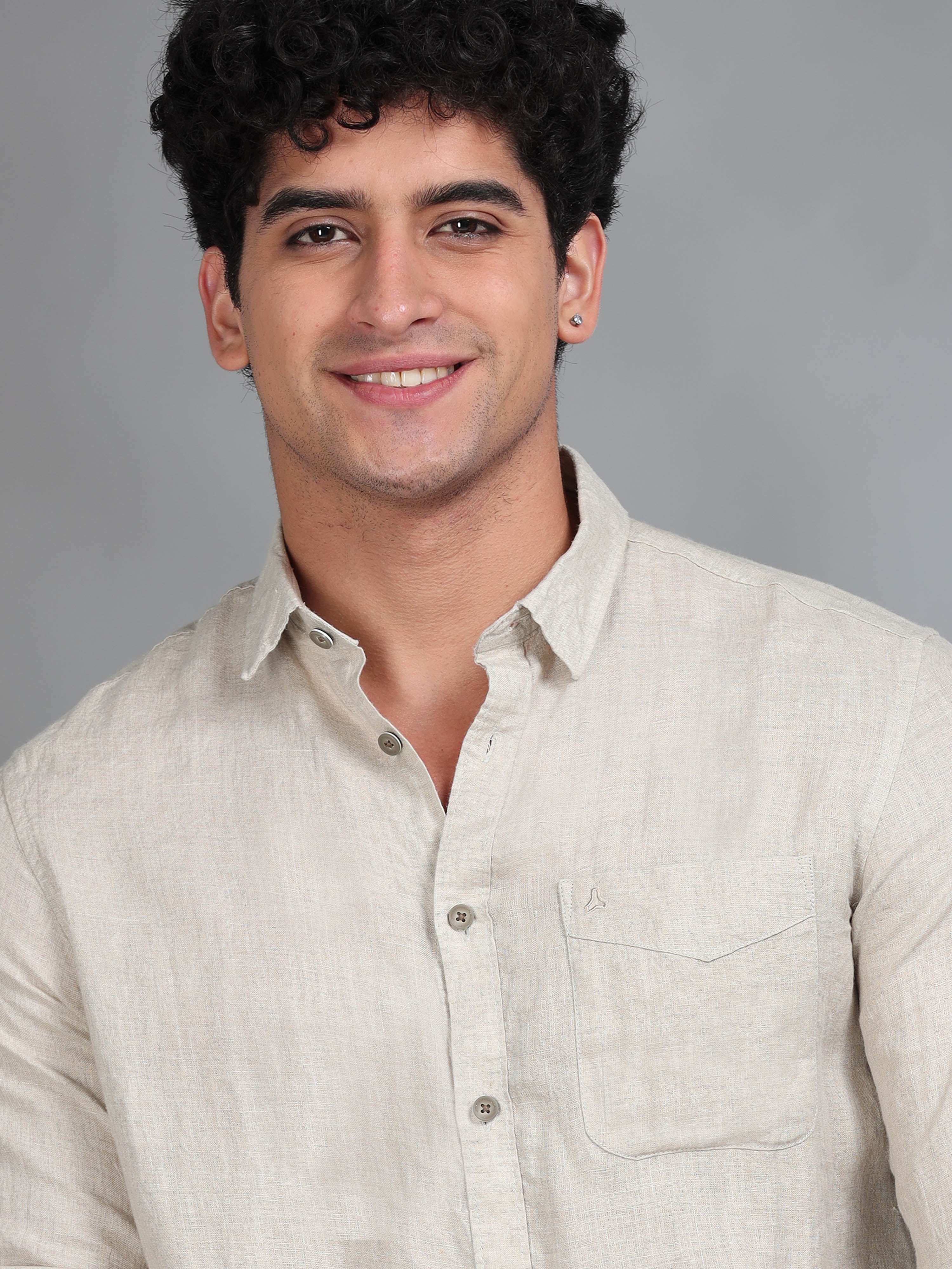 MEN'S D.NATURAL SOLID SLIM FIT LINEN SHIRT