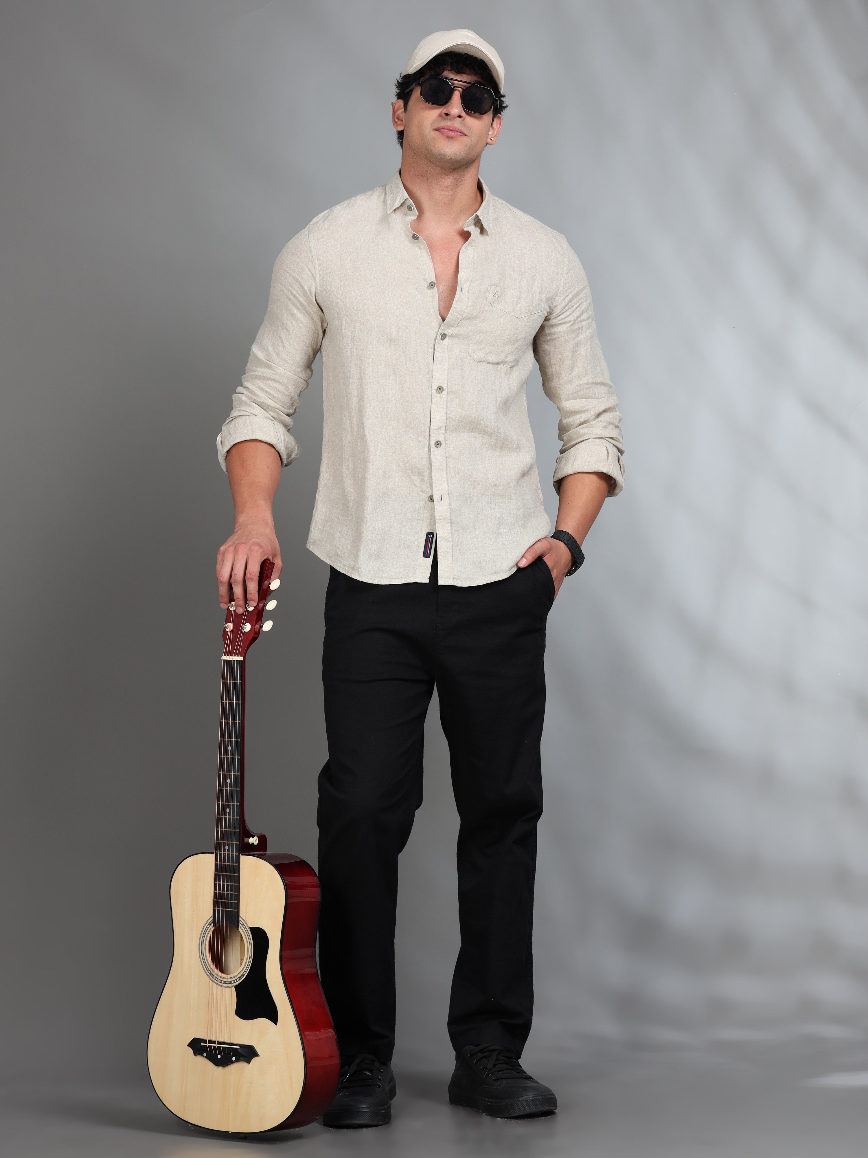 MEN'S D.NATURAL SOLID SLIM FIT LINEN SHIRT