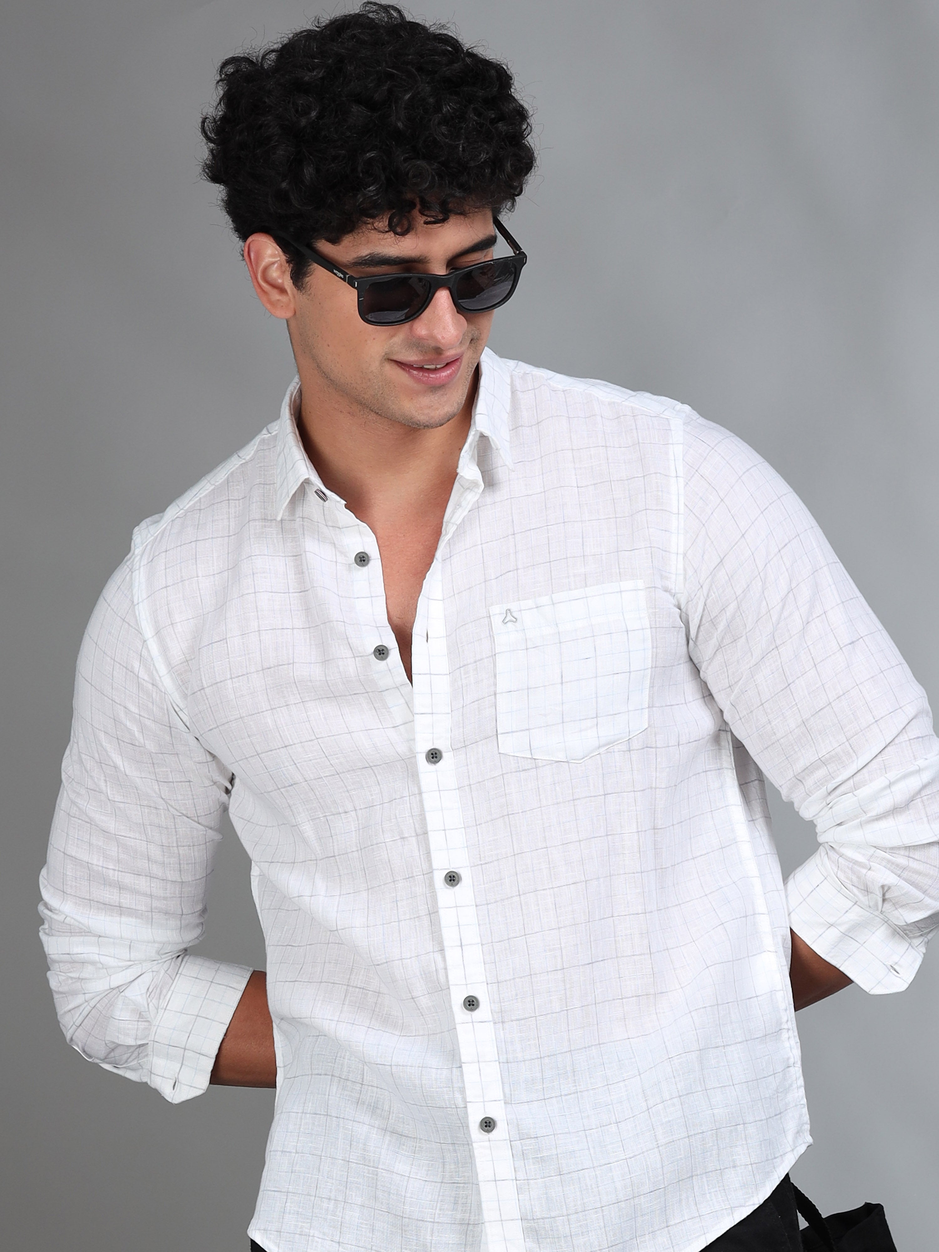 MEN'S BLUE CHECKS SLIM FIT LINEN SHIRT