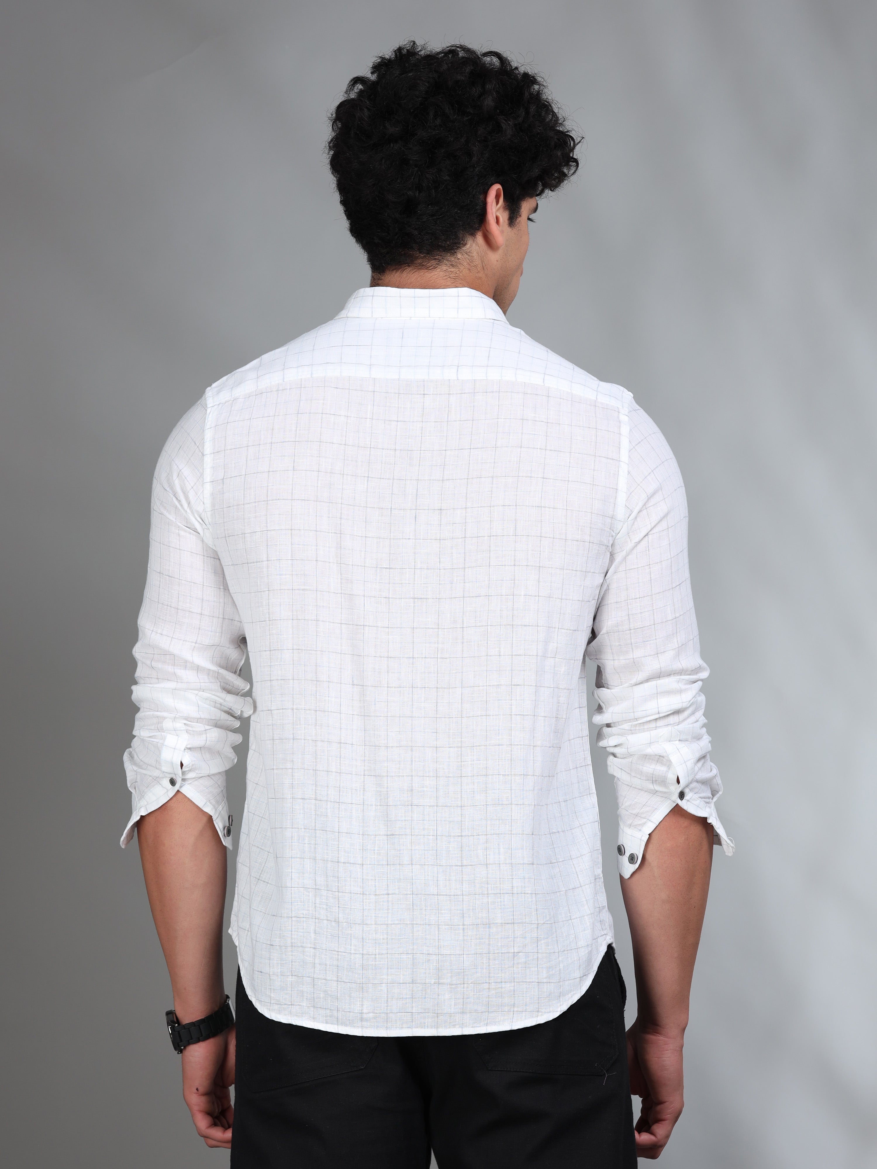 MEN'S BLUE CHECKS SLIM FIT LINEN SHIRT