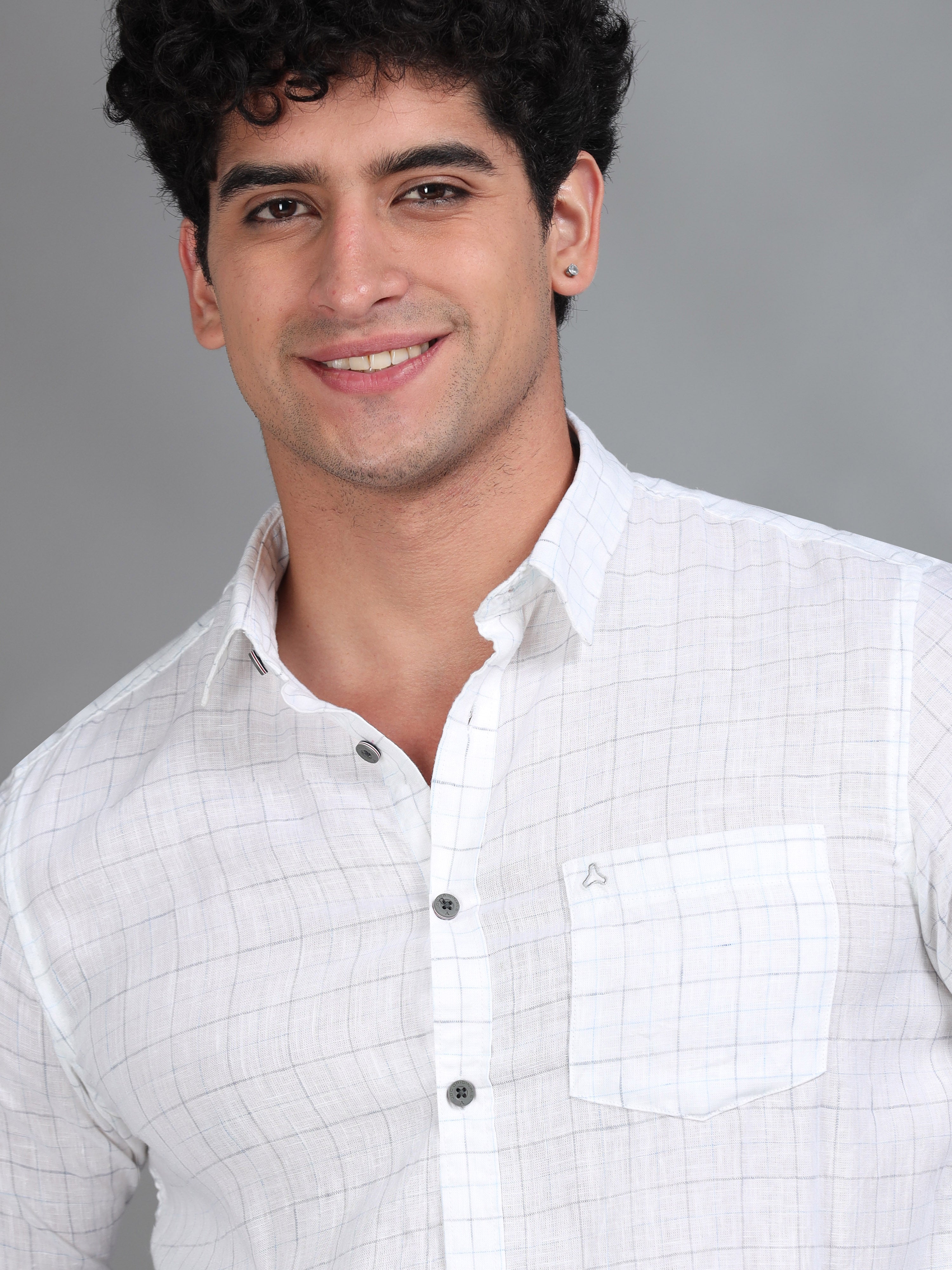 MEN'S BLUE CHECKS SLIM FIT LINEN SHIRT