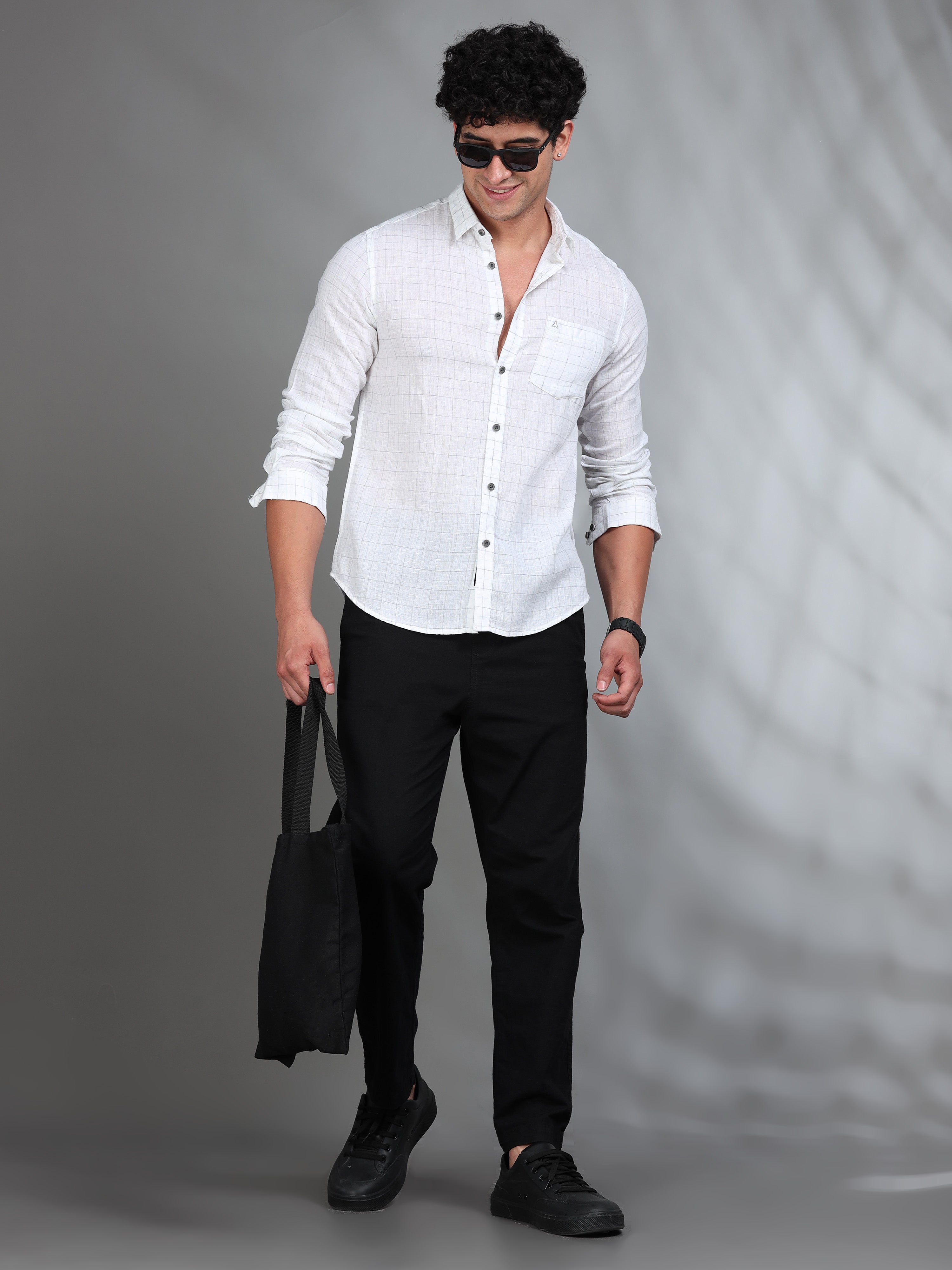 MEN'S BLUE CHECKS SLIM FIT LINEN SHIRT