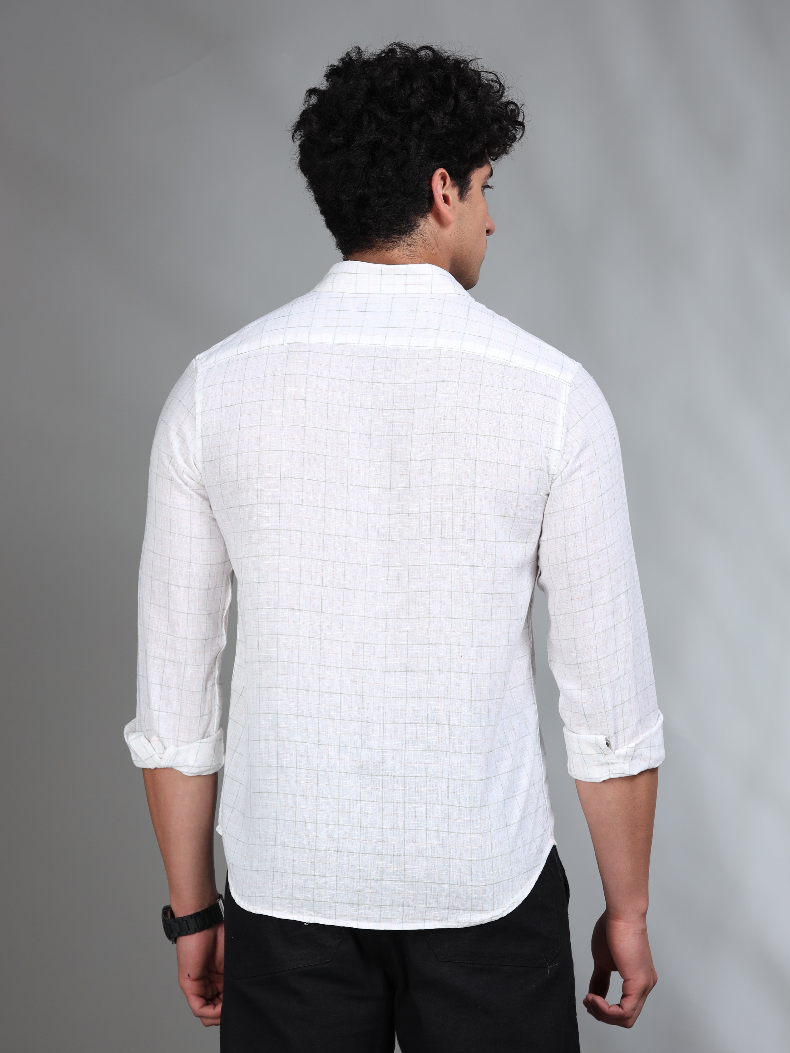 MEN'S GREEN CHECKS SLIM FIT LINEN SHIRT