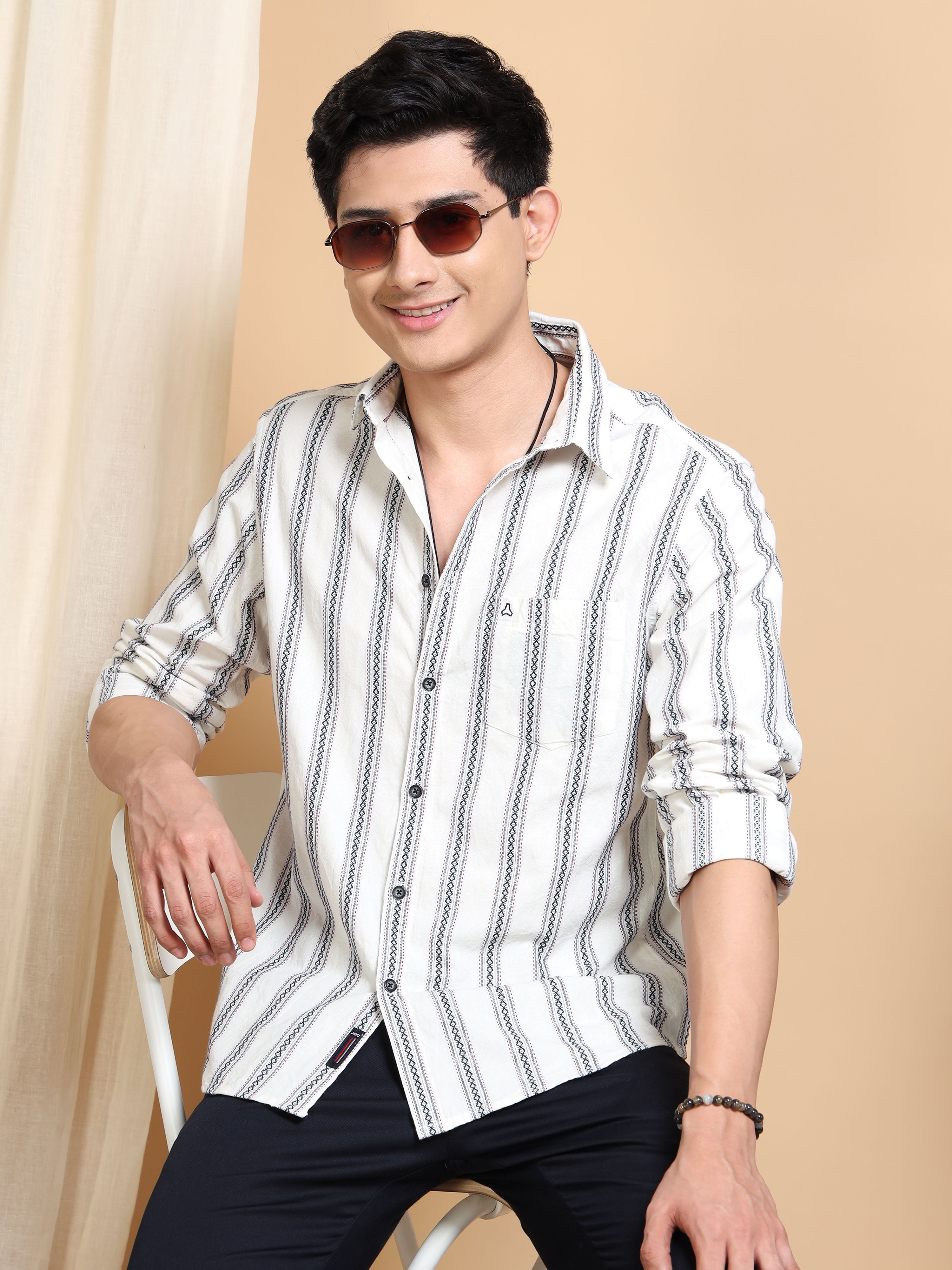MEN'S NAVY STRIPE SLIM FIT SHIRT
