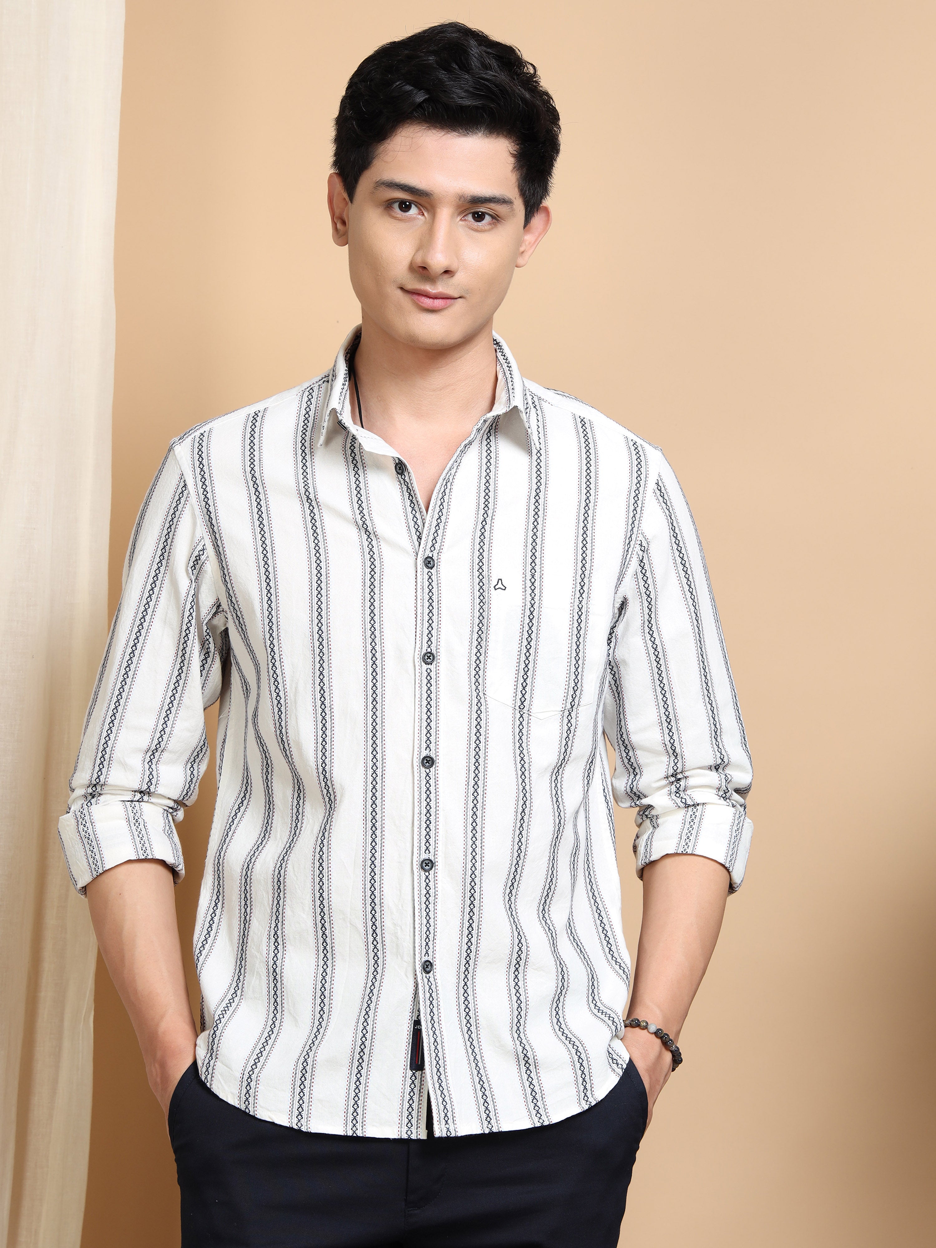 MEN'S NAVY STRIPE SLIM FIT SHIRT